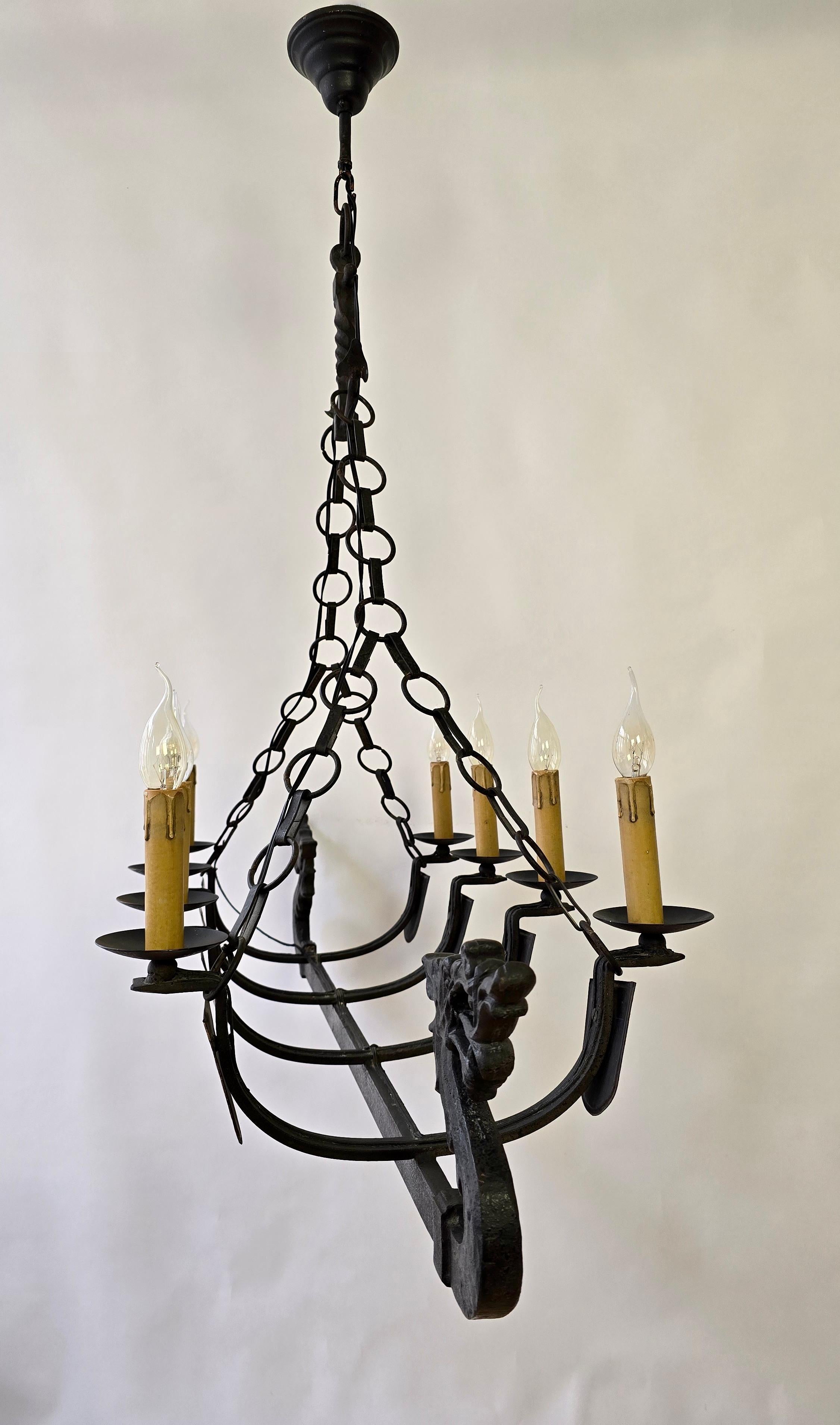 Wrought Iron Viking Ship Dragon Boat Chandelier For Sale