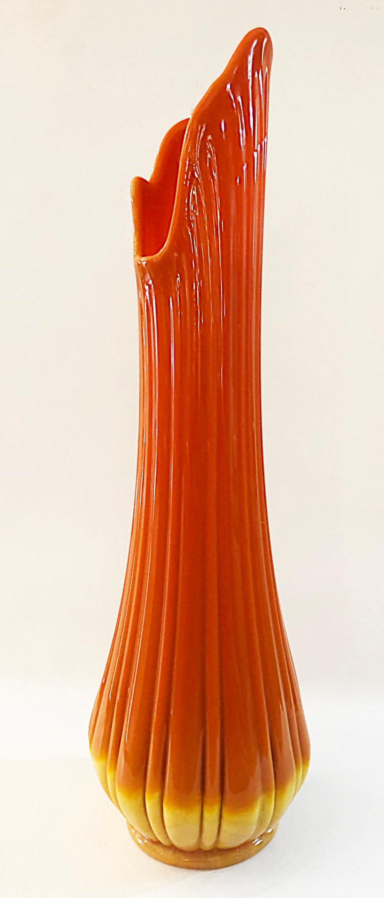 Mid-Century Modern Viking Swung Orange Glass Vase Attributed to L.E. Smith, 1960s For Sale