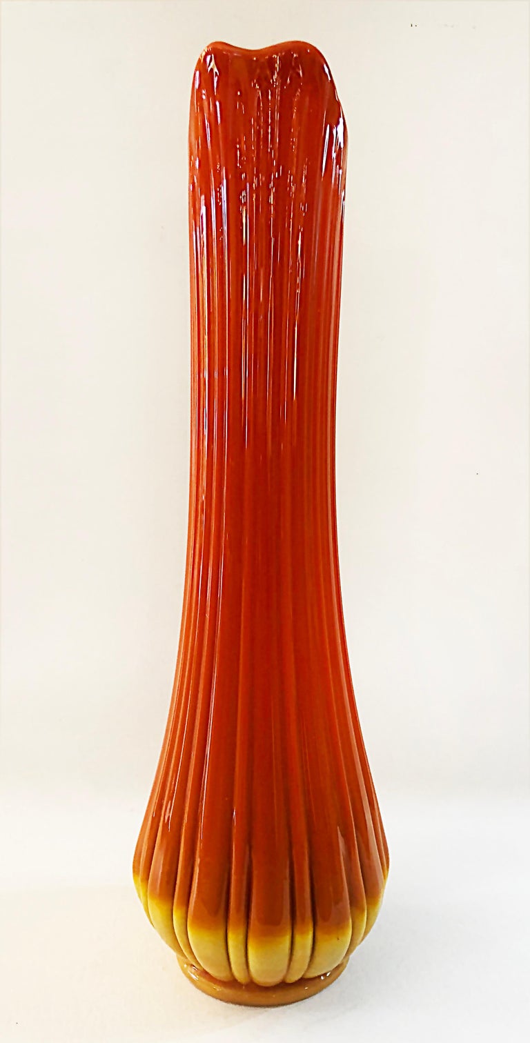 American Viking Swung Orange Glass Vase Attributed to L.E. Smith, 1960s For Sale