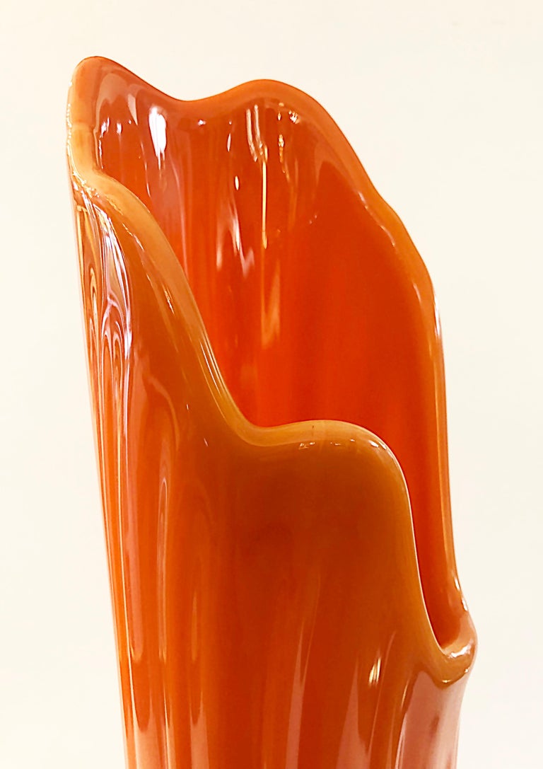 20th Century Viking Swung Orange Glass Vase Attributed to L.E. Smith, 1960s