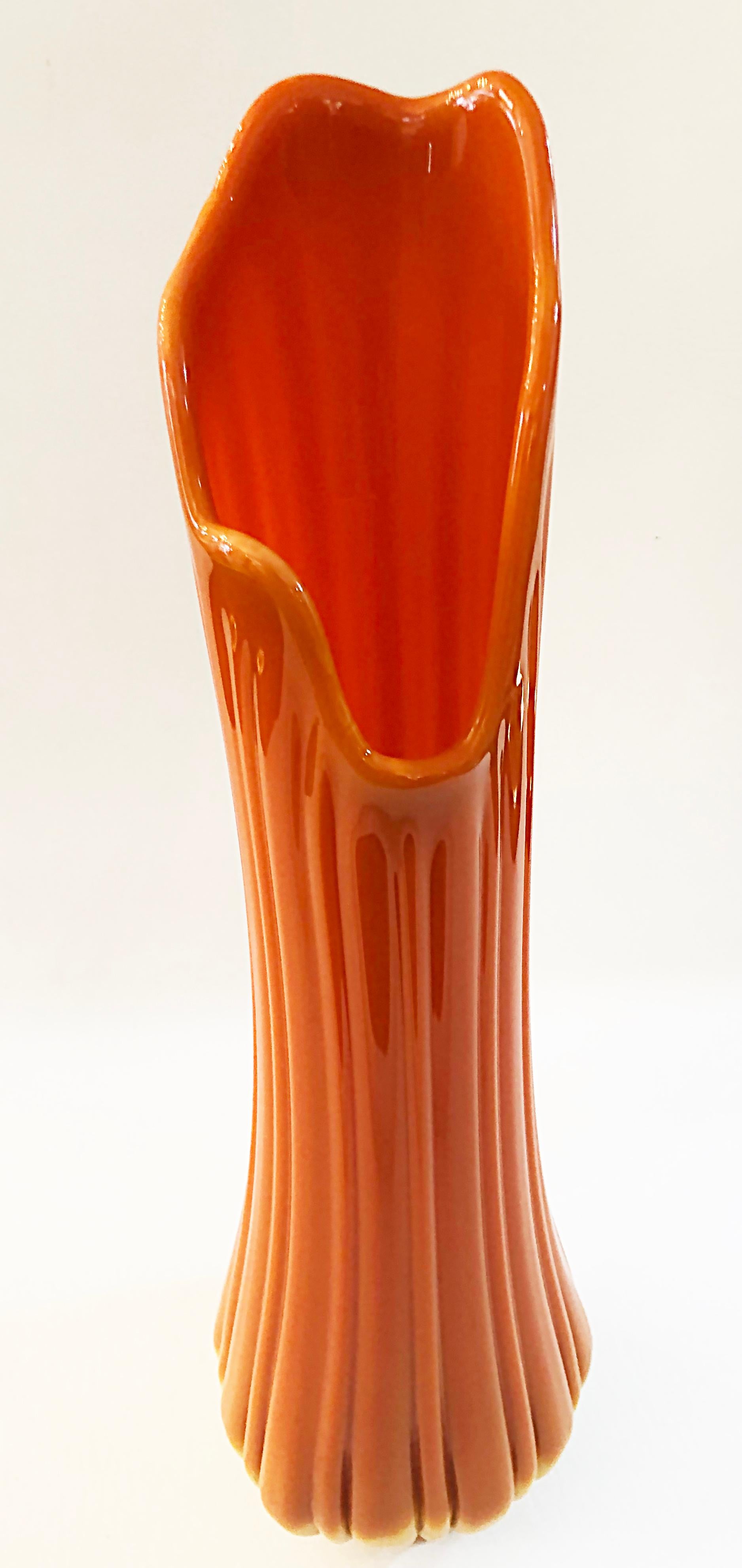 American Viking Swung Orange Glass Vase Attributed to L.E. Smith, 1960s