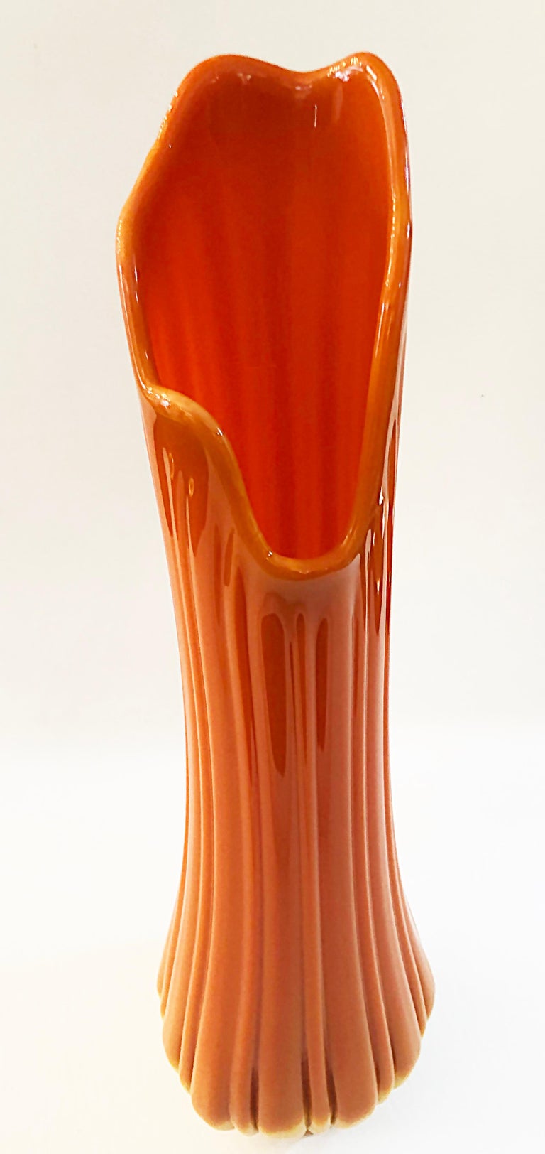 Viking Swung Orange Glass Vase Attributed to L.E. Smith, 1960s For Sale 1