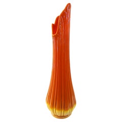 Retro Viking Swung Orange Glass Vase Attributed to L.E. Smith, 1960s