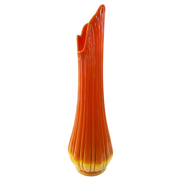 Viking Swung Orange Glass Vase Attributed to L.E. Smith, 1960s For Sale