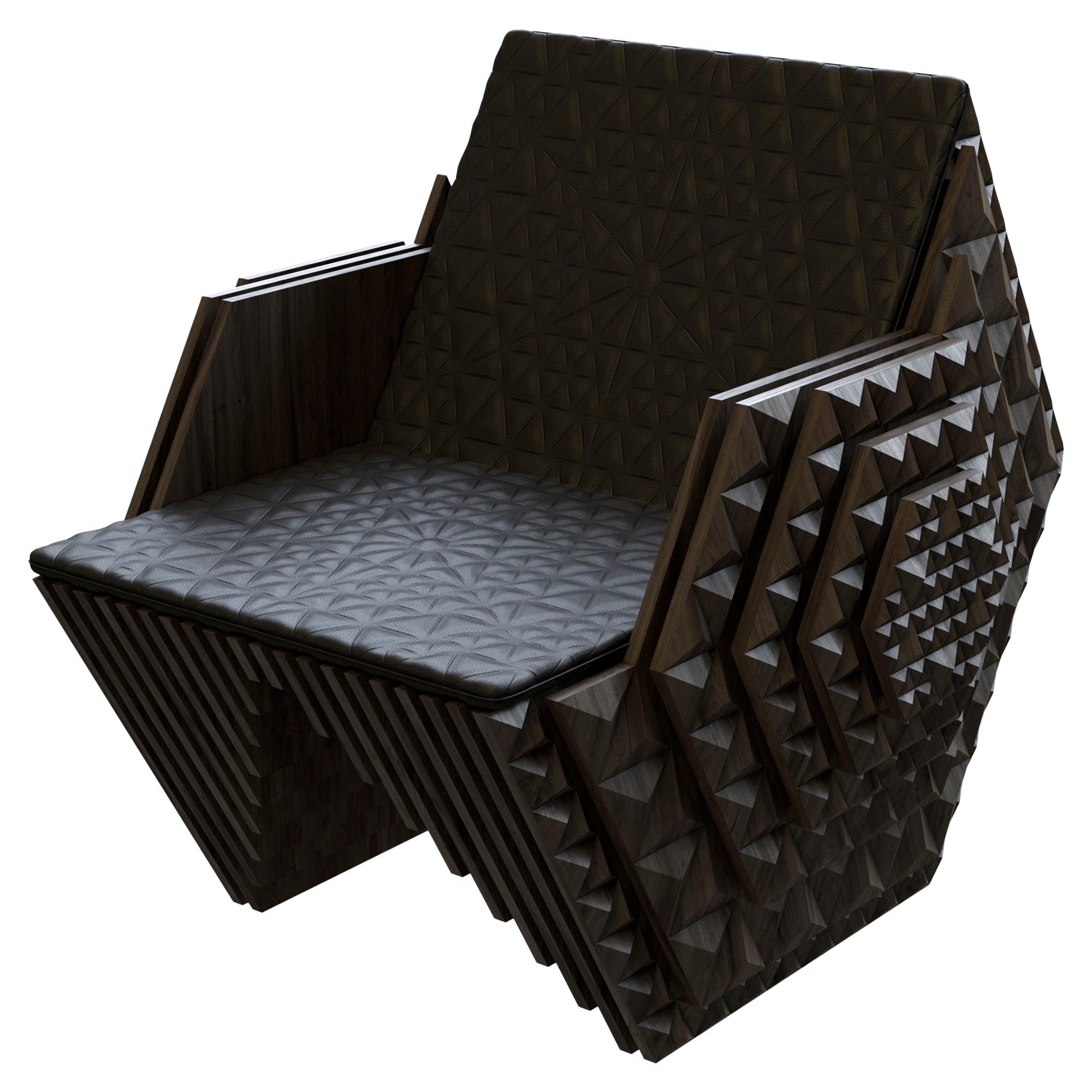 This Viking throne is a limited edition handmade art piece created from solid teak wood. This piece is created in a set of 20 and can be customized to fit your needs. The design was created using a parametric tool and inspired by fractal cosmic