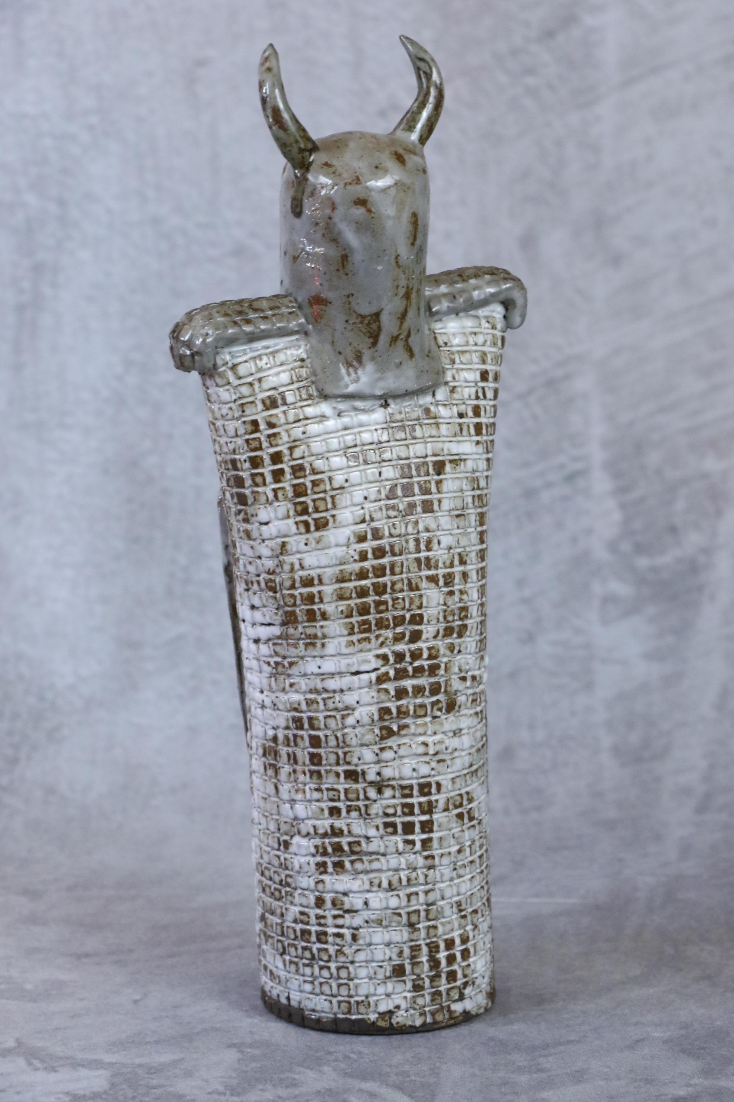 Mid-Century Modern Viking warrior french sculpture in ceramic by Talon Giordano 1980s For Sale