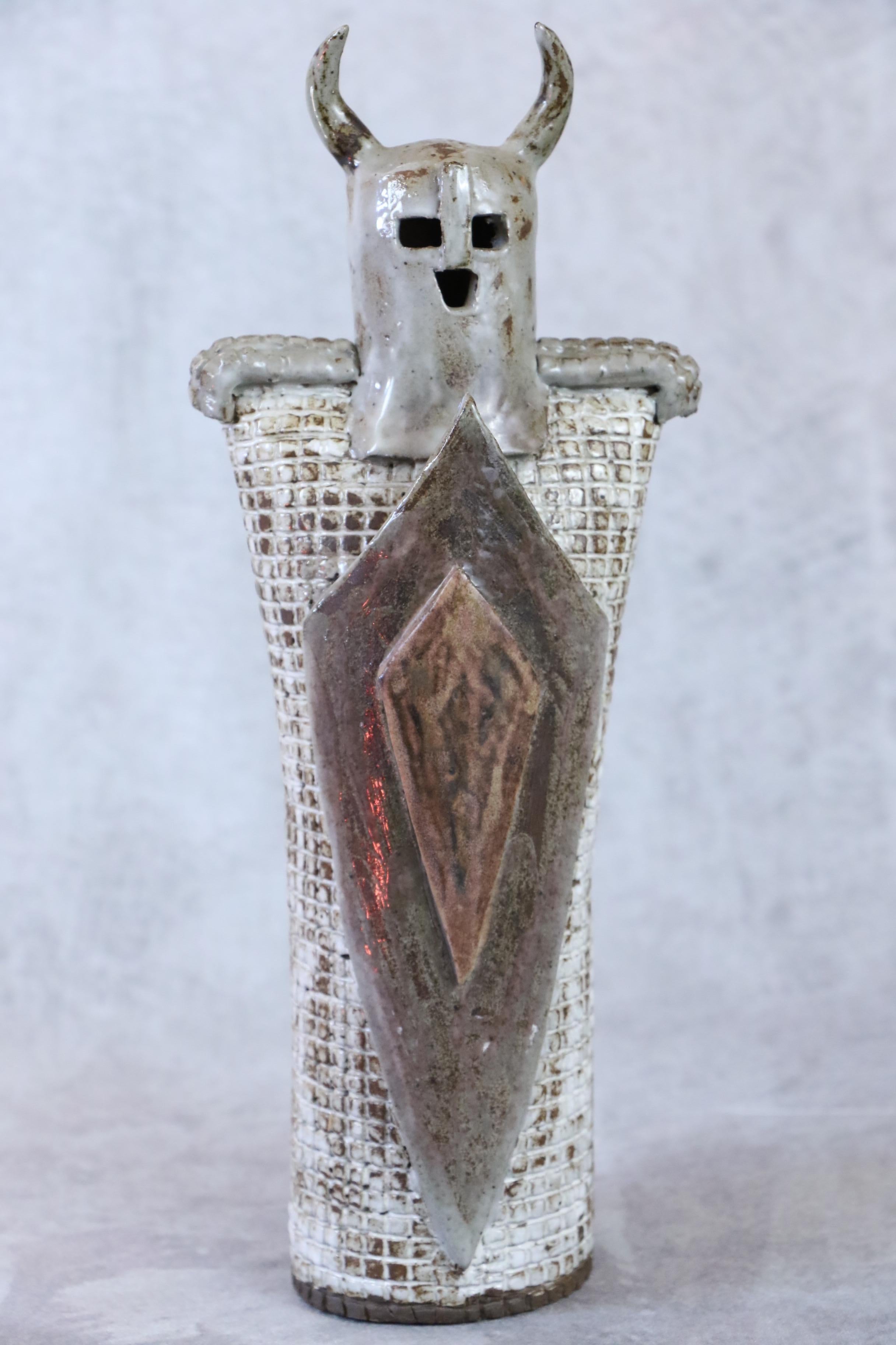French Viking warrior french sculpture in ceramic by Talon Giordano 1980s For Sale