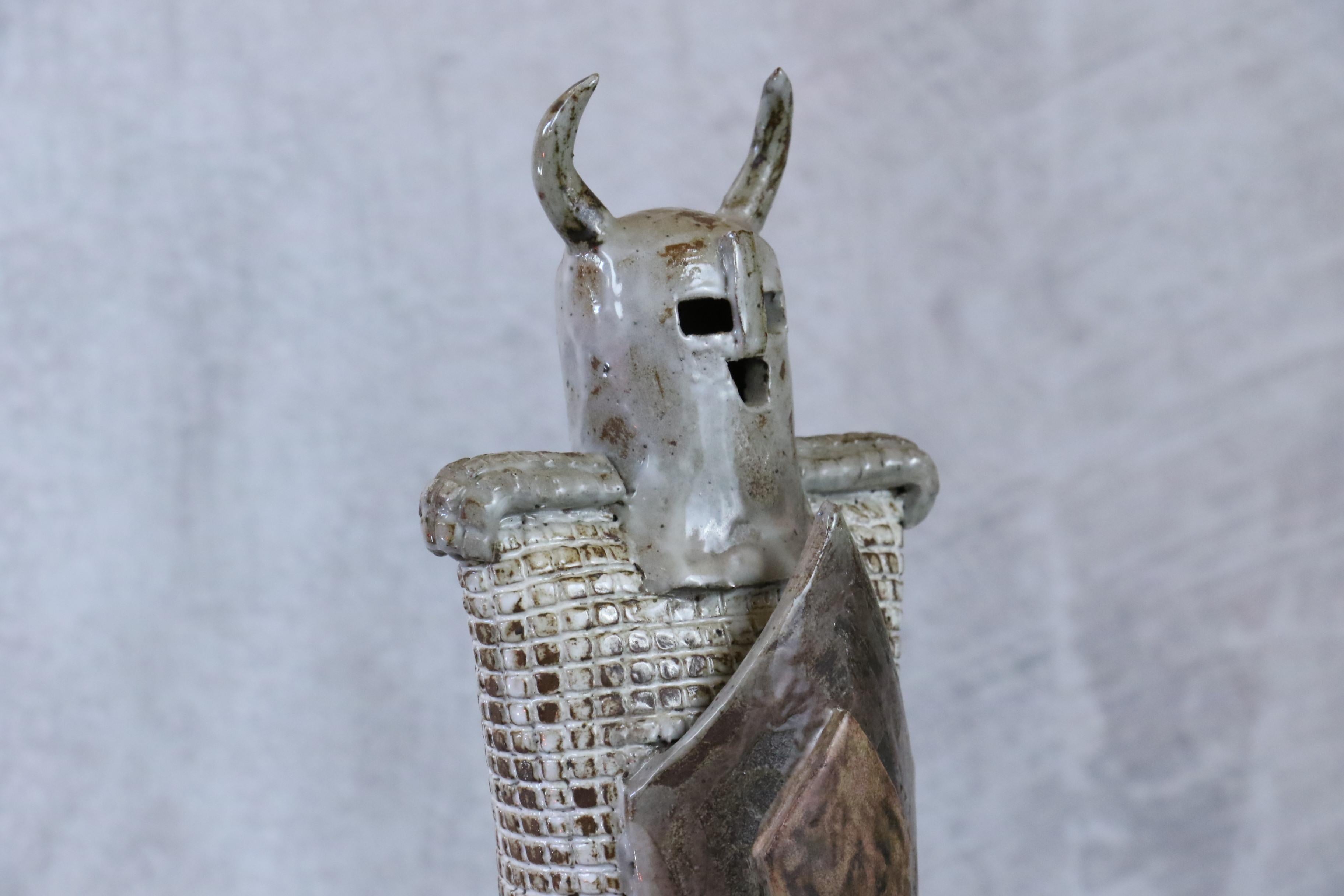 Late 20th Century Viking warrior french sculpture in ceramic by Talon Giordano 1980s For Sale