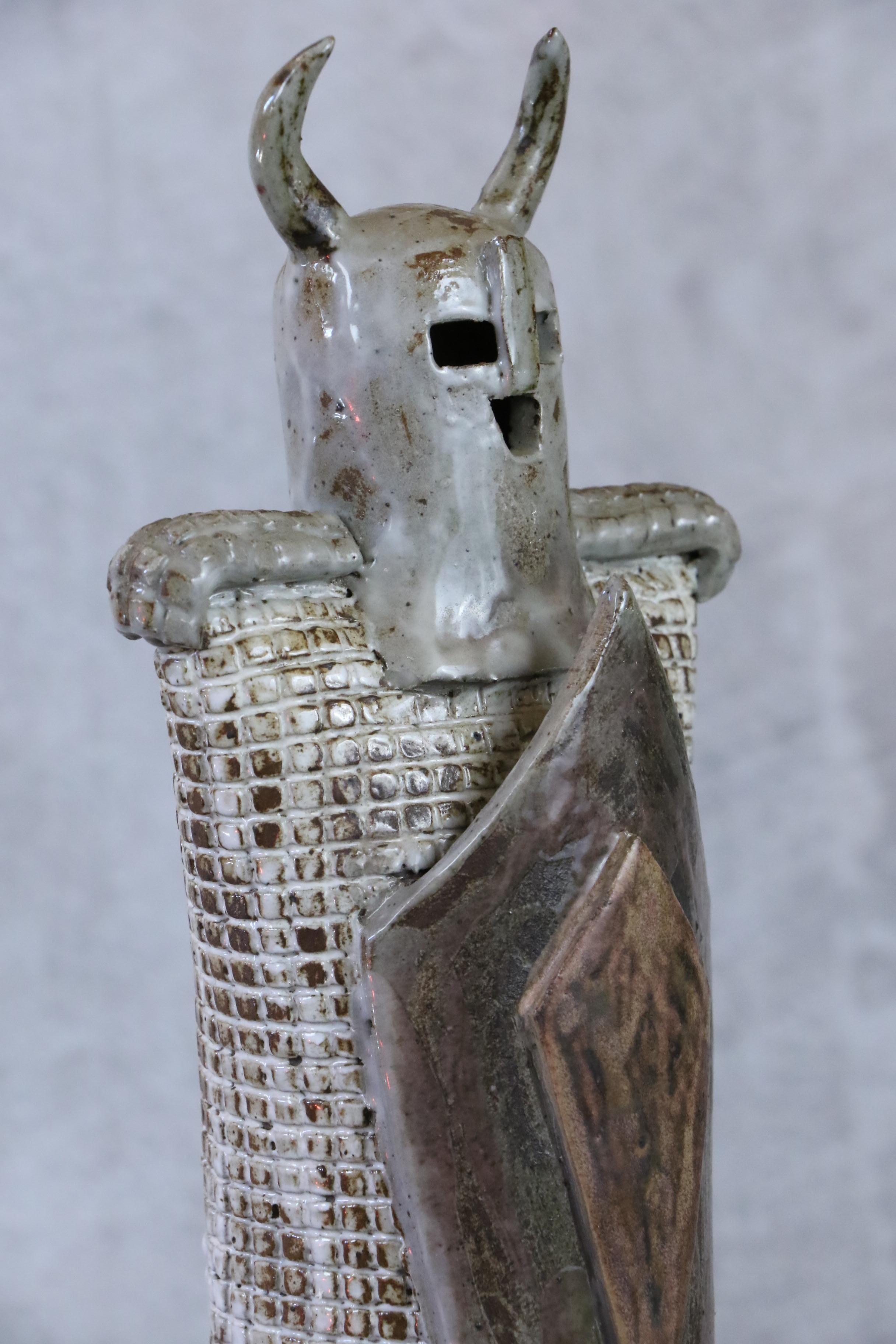 Ceramic Viking warrior french sculpture in ceramic by Talon Giordano 1980s For Sale