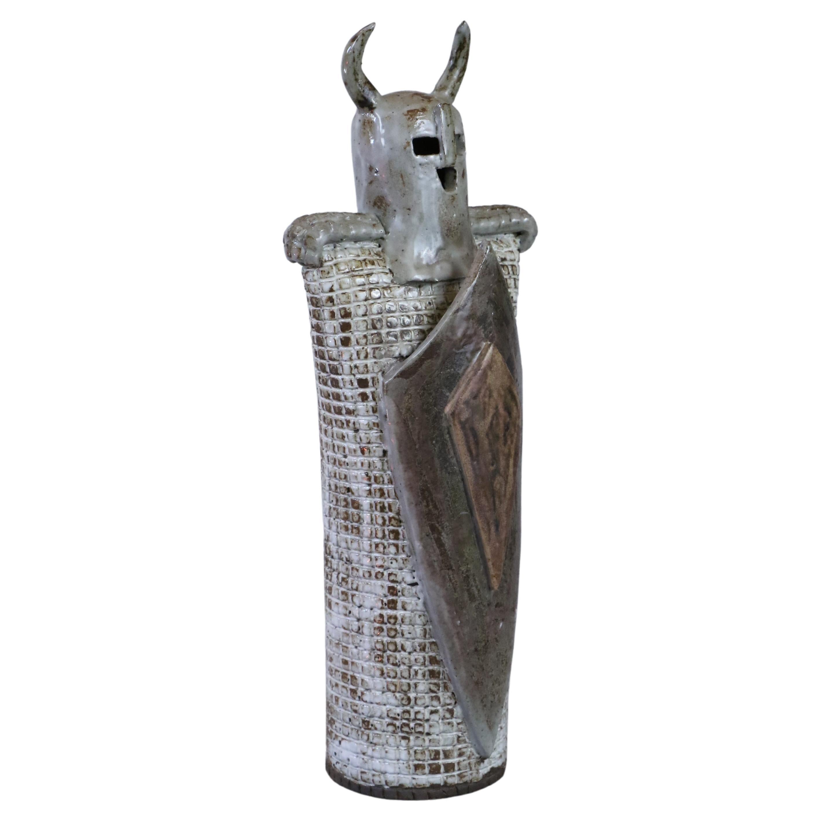 Viking warrior french sculpture in ceramic by Talon Giordano 1980s