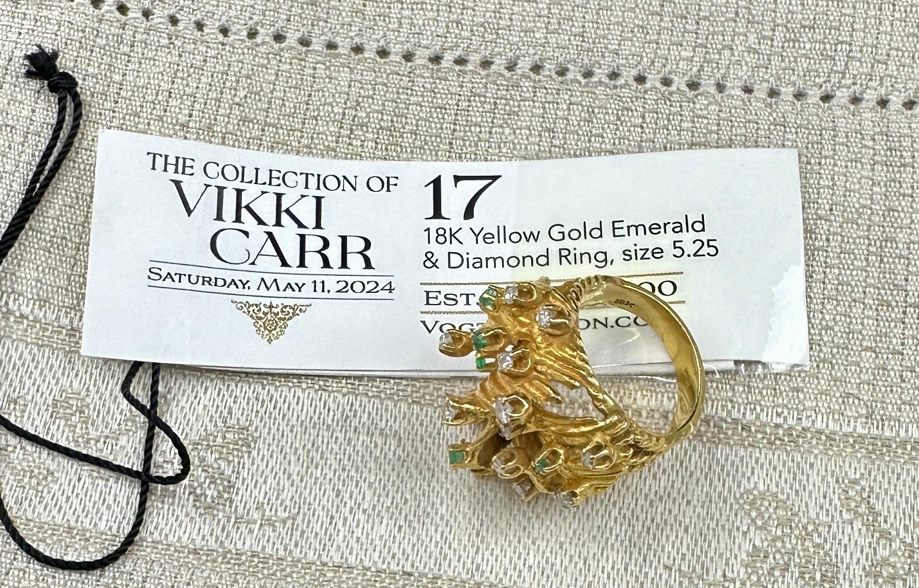 Vikki Carrs Estate Modernist Emerald Diamond Ring 18 Karat Gold Zertifikat Auth. im Angebot 5