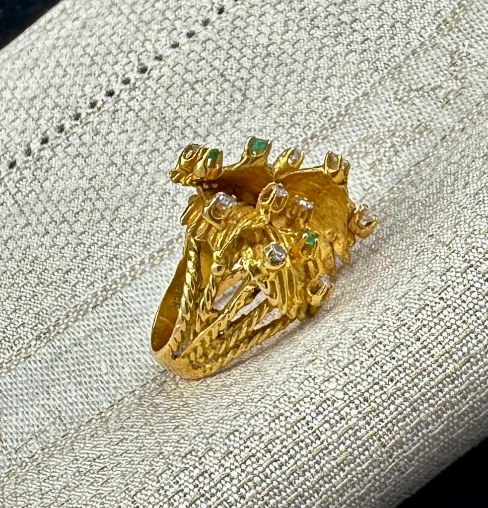 Vikki Carrs Estate Modernist Emerald Diamond Ring 18 Karat Gold Zertifikat Auth. im Angebot 8