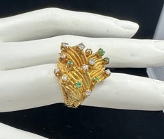 Vikki Carr Estate Modernist Emerald Diamond Ring 18 Karat Gold Certificate Auth.