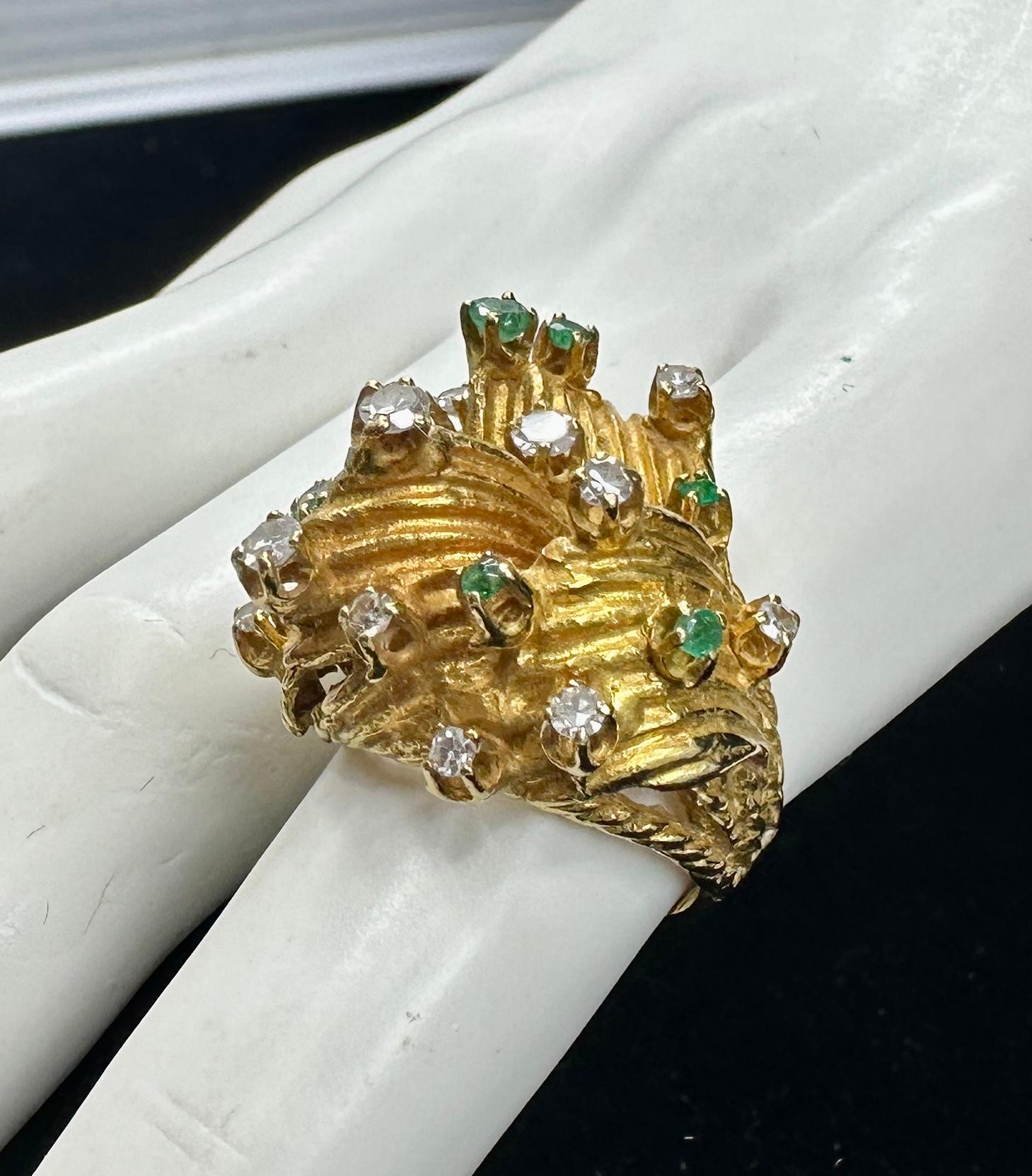 Vikki Carrs Estate Modernist Emerald Diamond Ring 18 Karat Gold Zertifikat Auth. im Angebot 2