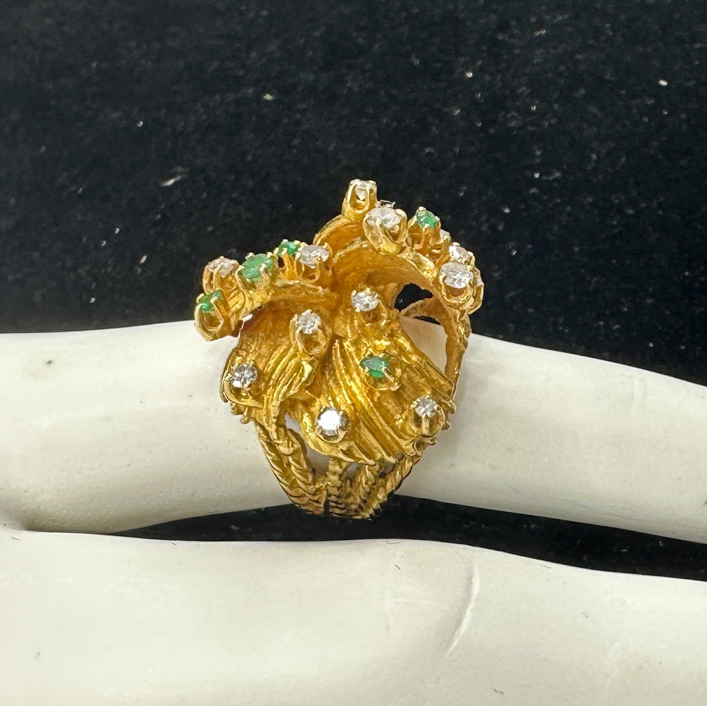 Vikki Carrs Estate Modernist Emerald Diamond Ring 18 Karat Gold Zertifikat Auth. im Angebot 3