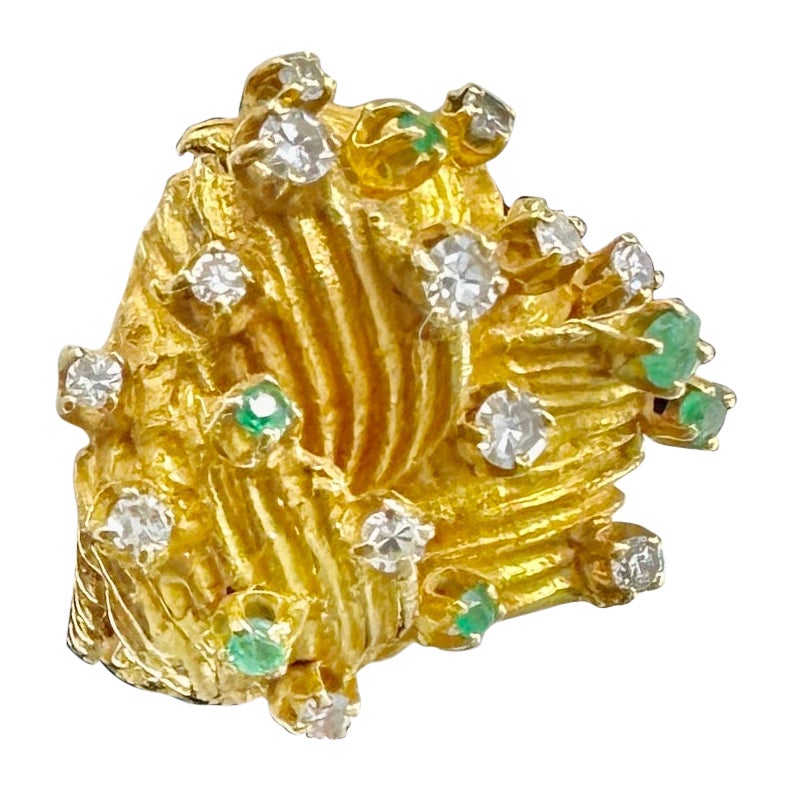 Vikki Carrs Estate Modernist Emerald Diamond Ring 18 Karat Gold Zertifikat Auth. im Angebot