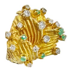 Vikki Carr Estate Modernist Emerald Diamond Ring 18 Karat Gold Certificate Auth.