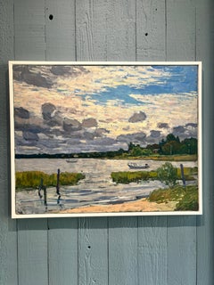 "Nubes sobre el puerto de Coecles" Impresionista, pintura al óleo vista del paisaje marino