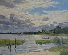 "Clouds over Coecles Harbor" Impressionistic, oil painting seascape view