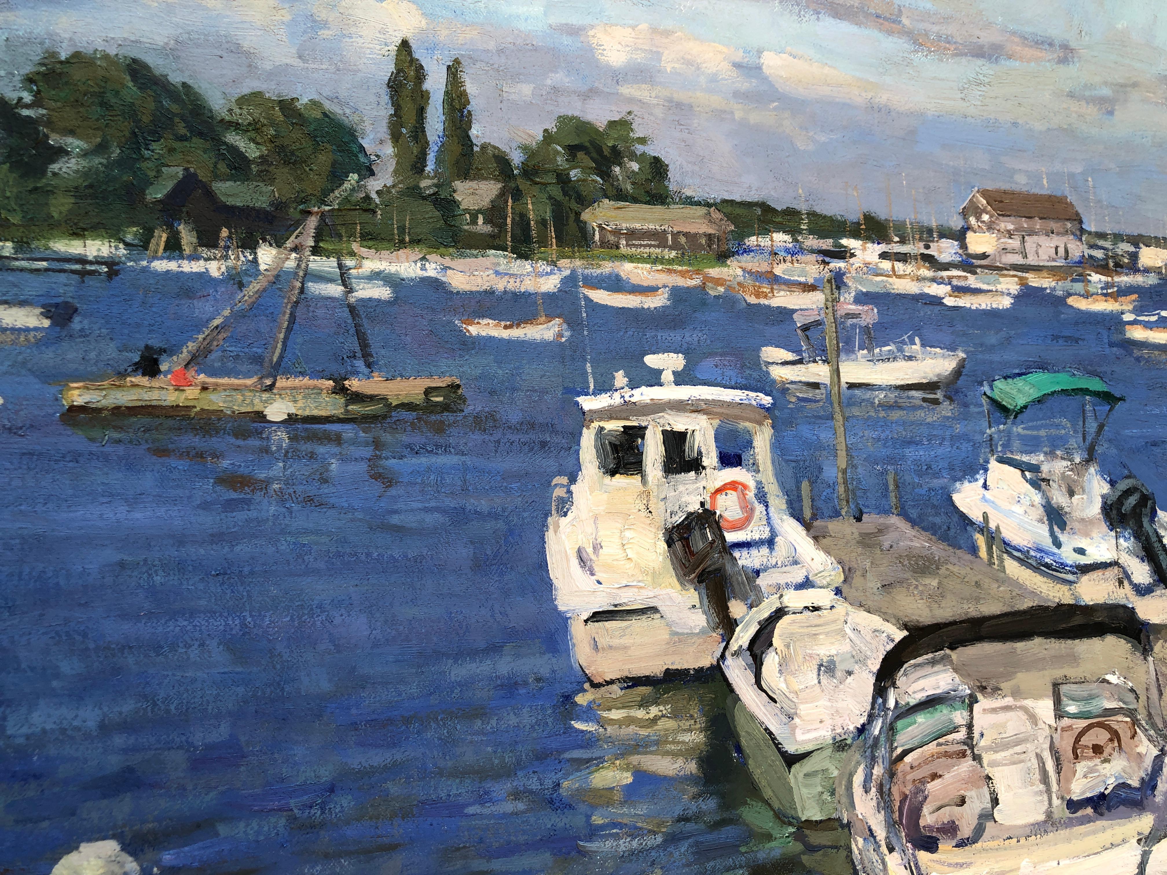 Docks at Dering Harbor - Impressionist Painting by Viktor Butko