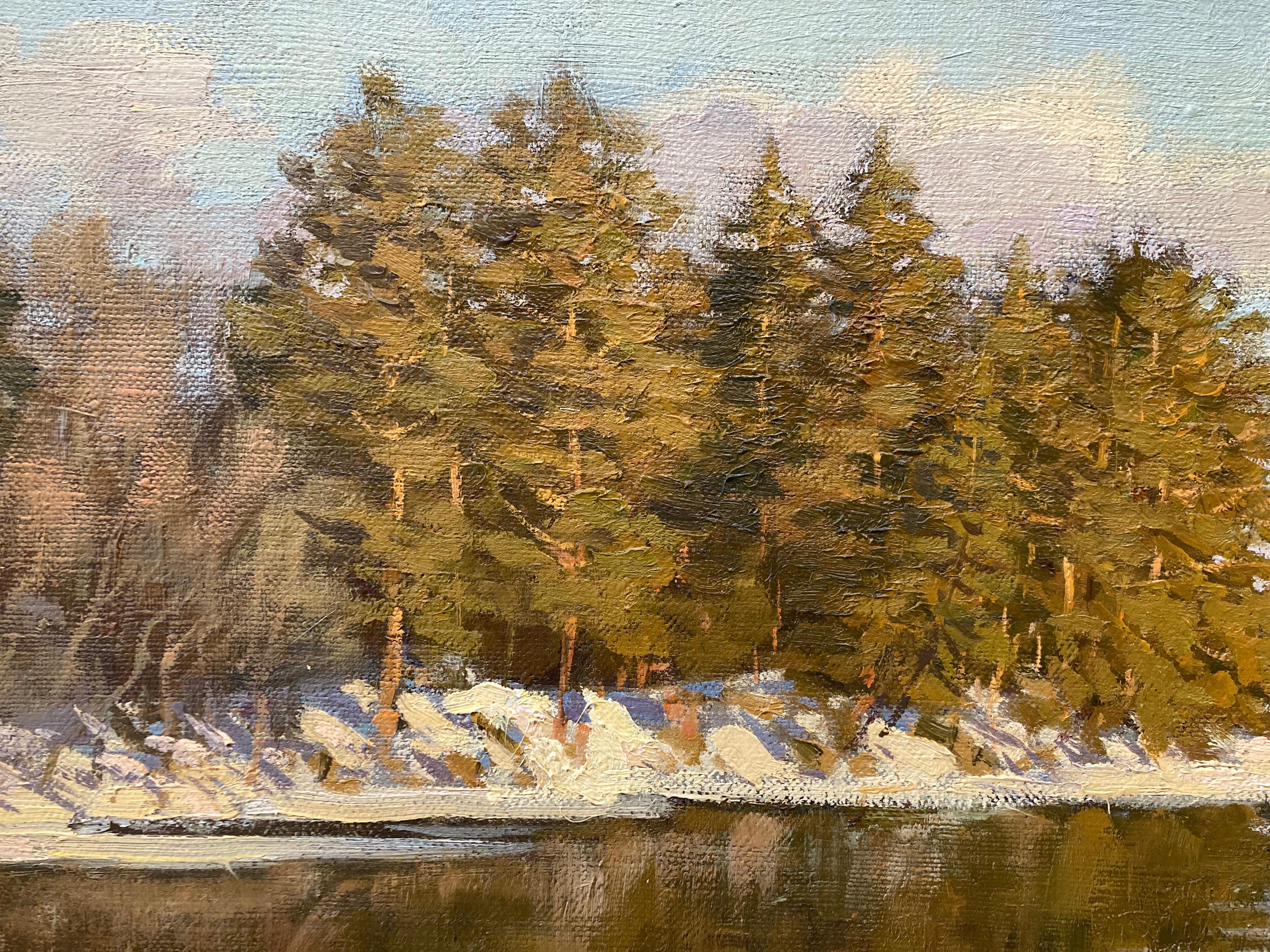 Early Spring, River Hista - 2001 peinture à l'huile impressionniste d'une rivière en vente 1