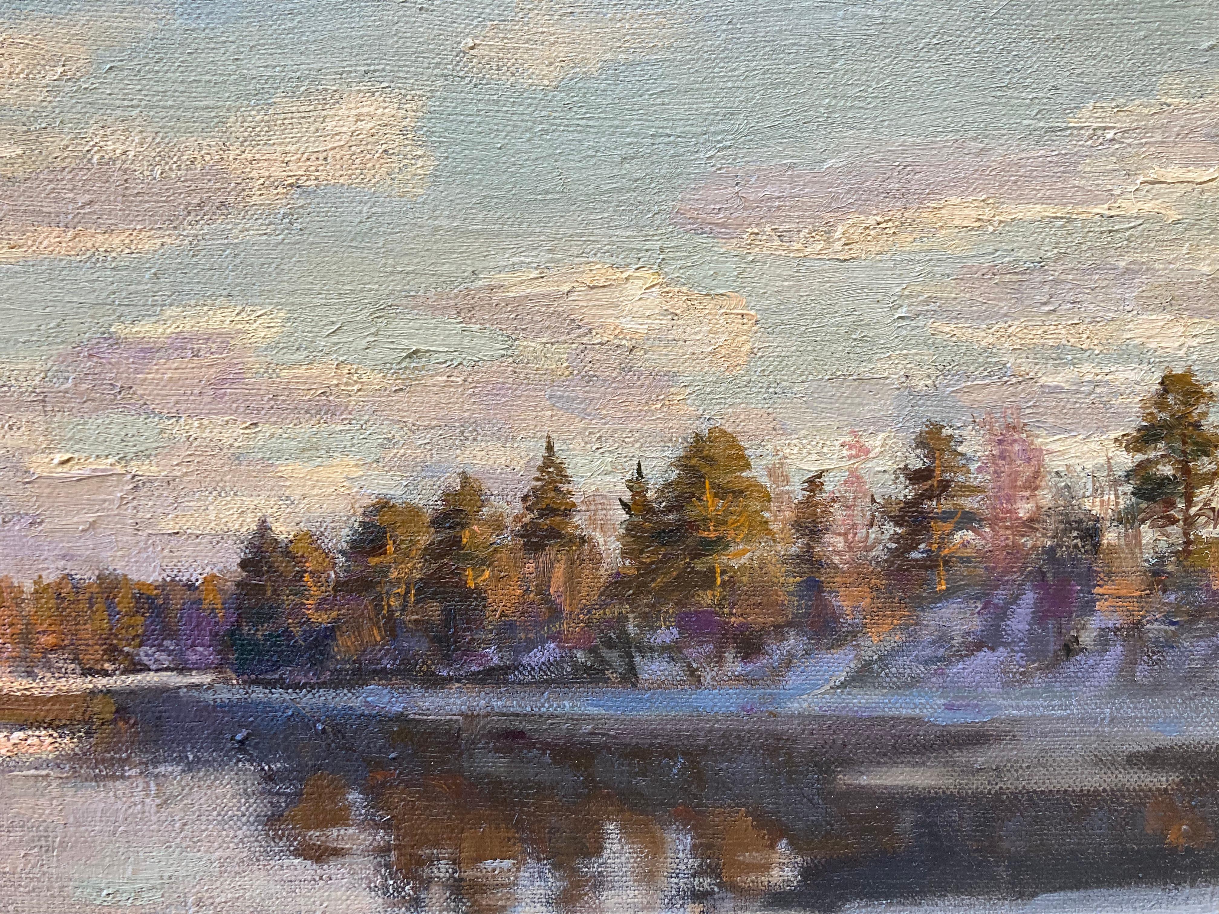 Early Spring, River Hista - 2001 peinture à l'huile impressionniste d'une rivière en vente 2