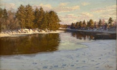 Früher Frühling, Fluss Hista - 2001 Impressionistisches Ölgemälde eines Flusses