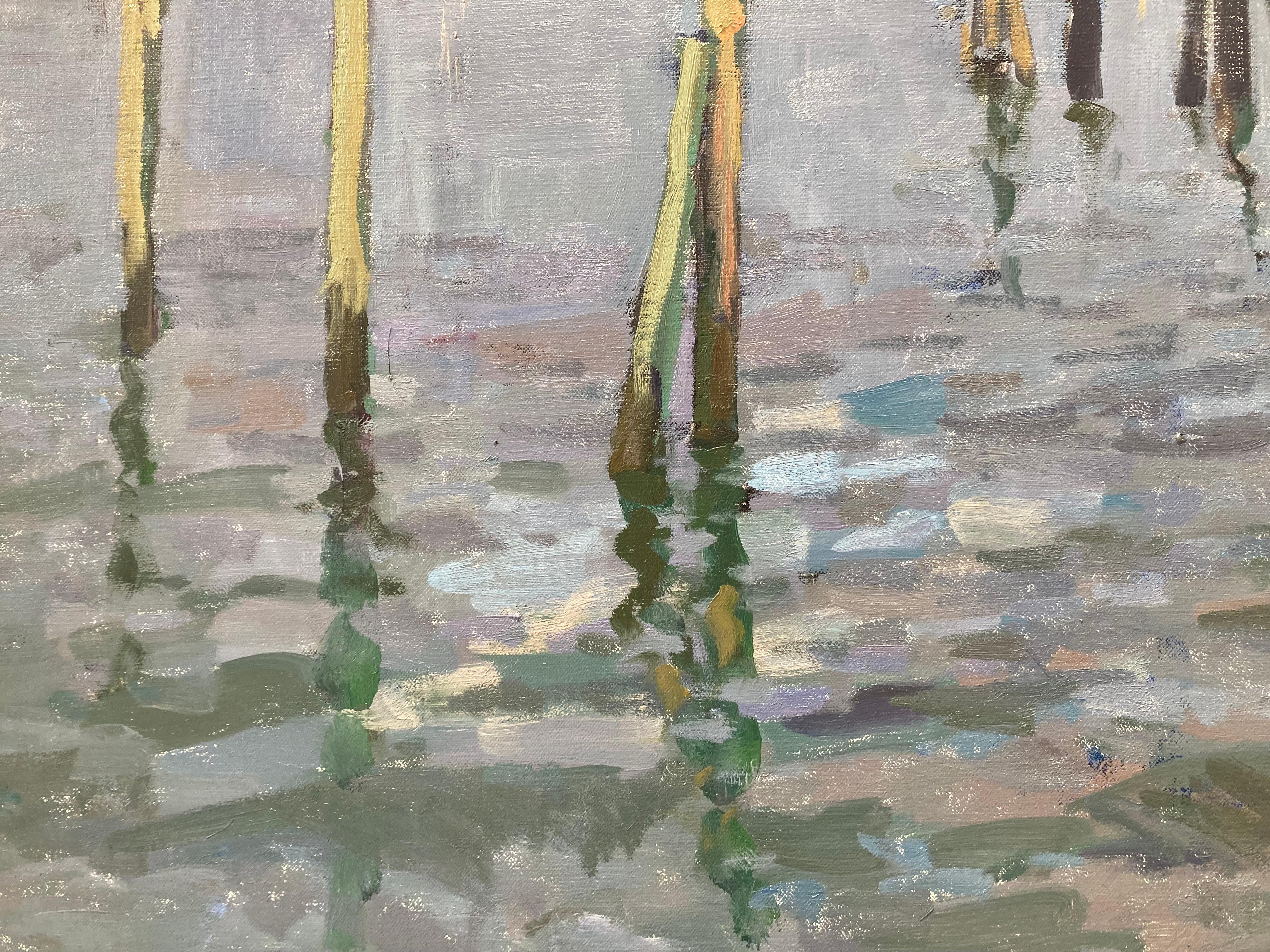 Soirée au port impressionniste - peinture en plein air de Montauk Harbor - 2023 - Impressionnisme Painting par Viktor Butko