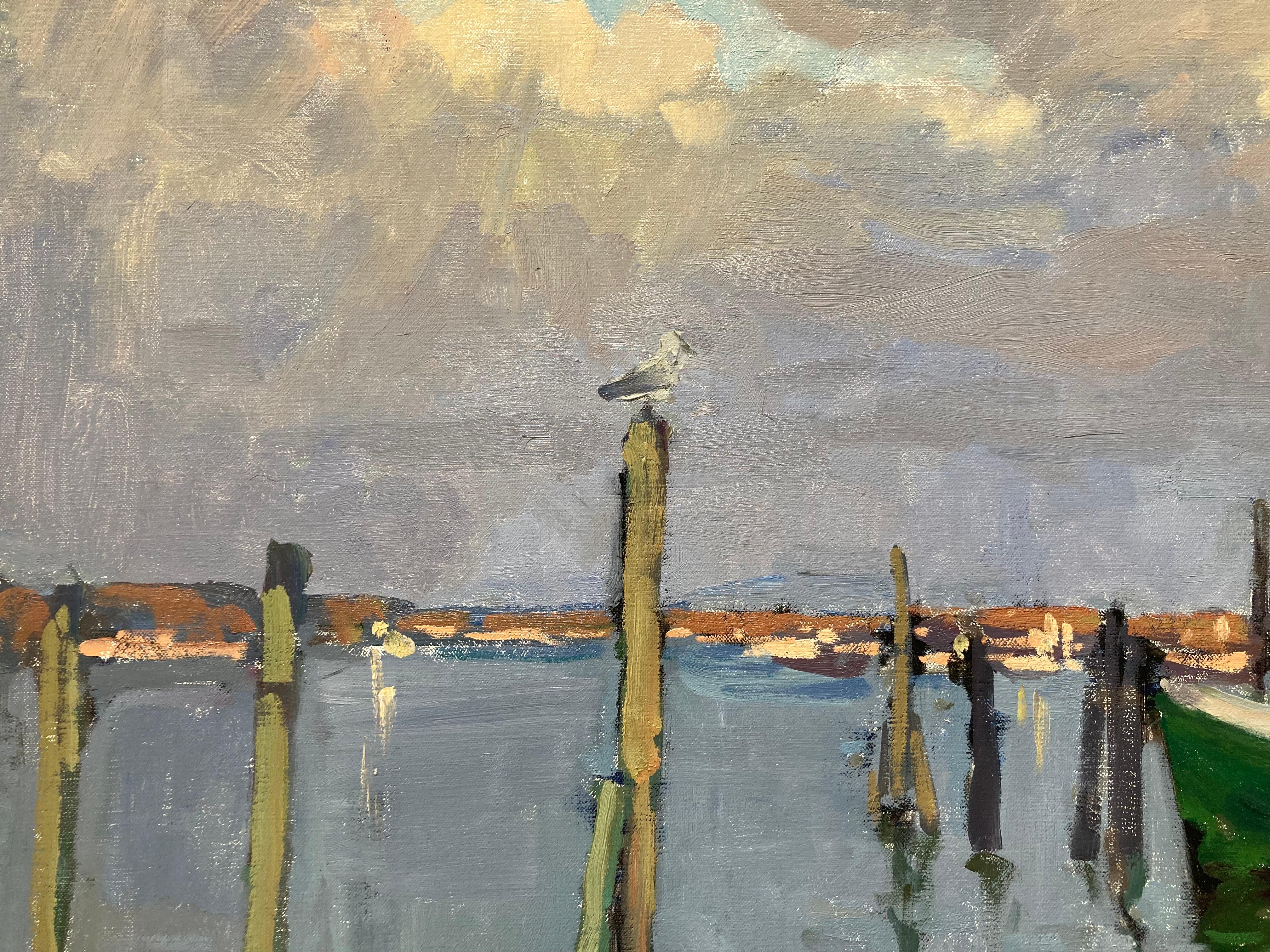 Evening at Montauk Harbor - 2023 Impressionistic Harbor - plein air painting For Sale 1