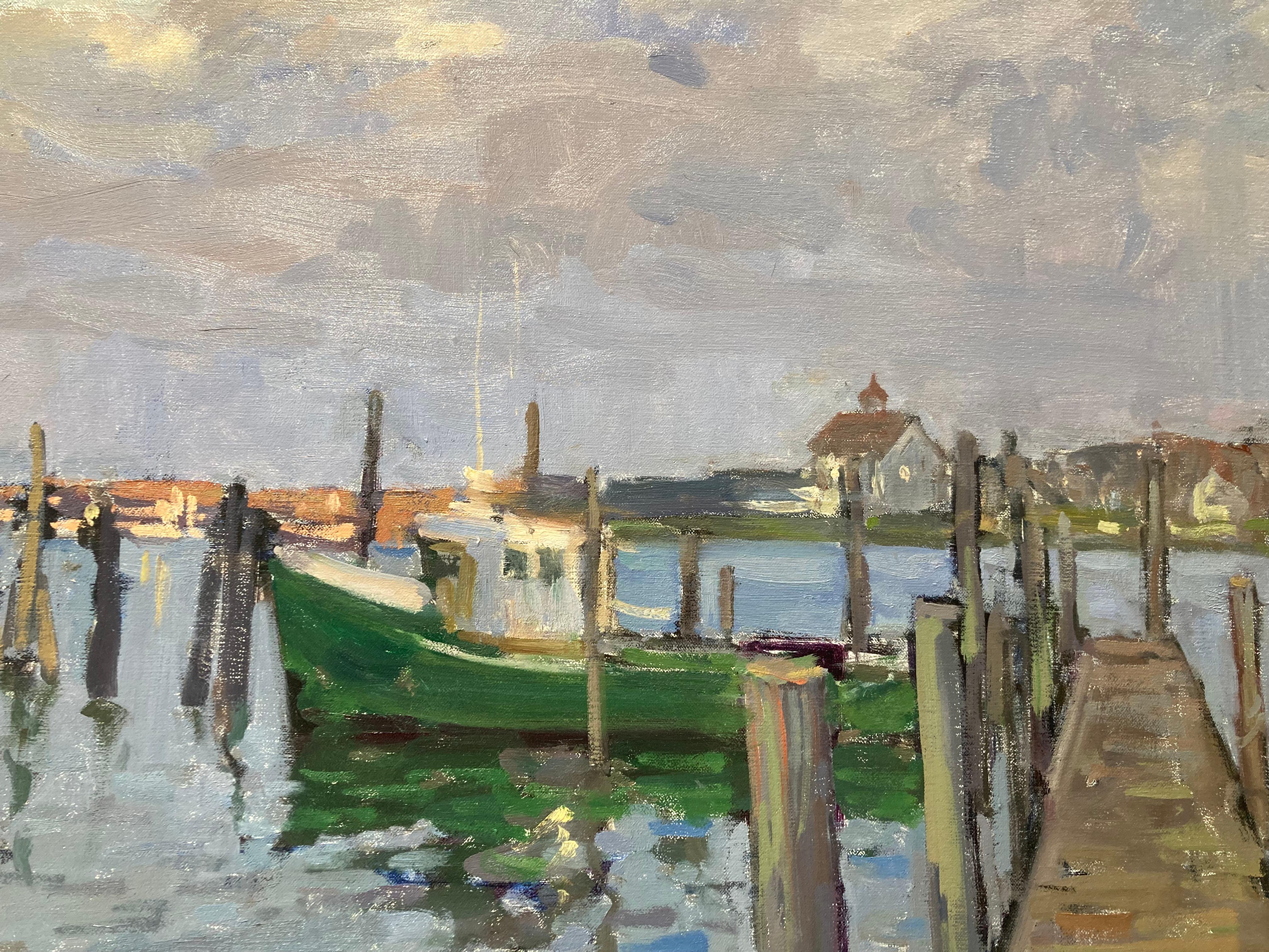 Soirée au port impressionniste - peinture en plein air de Montauk Harbor - 2023 en vente 1