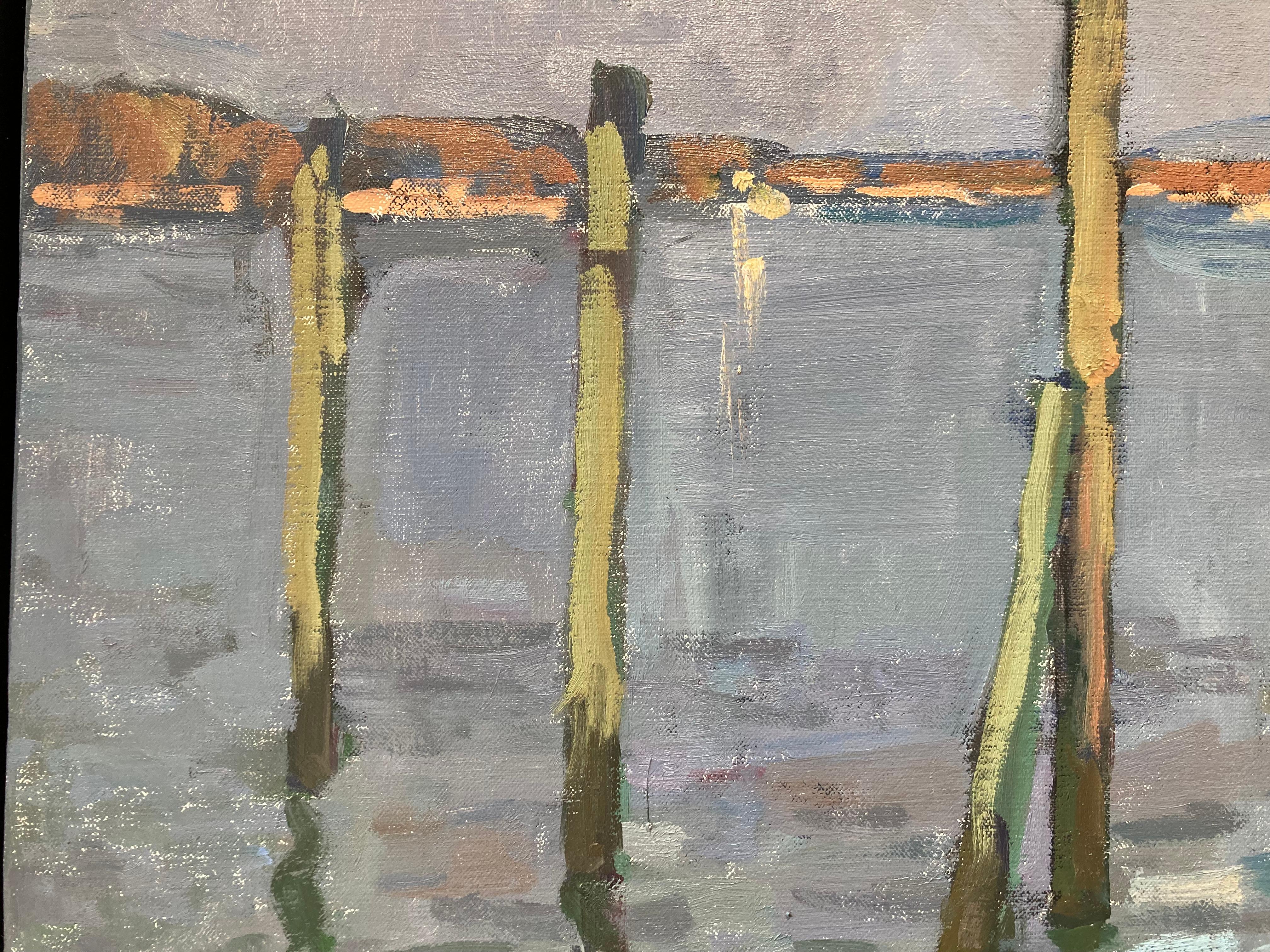 Evening at Montauk Harbor - 2023 Impressionistic Harbor - plein air painting For Sale 4