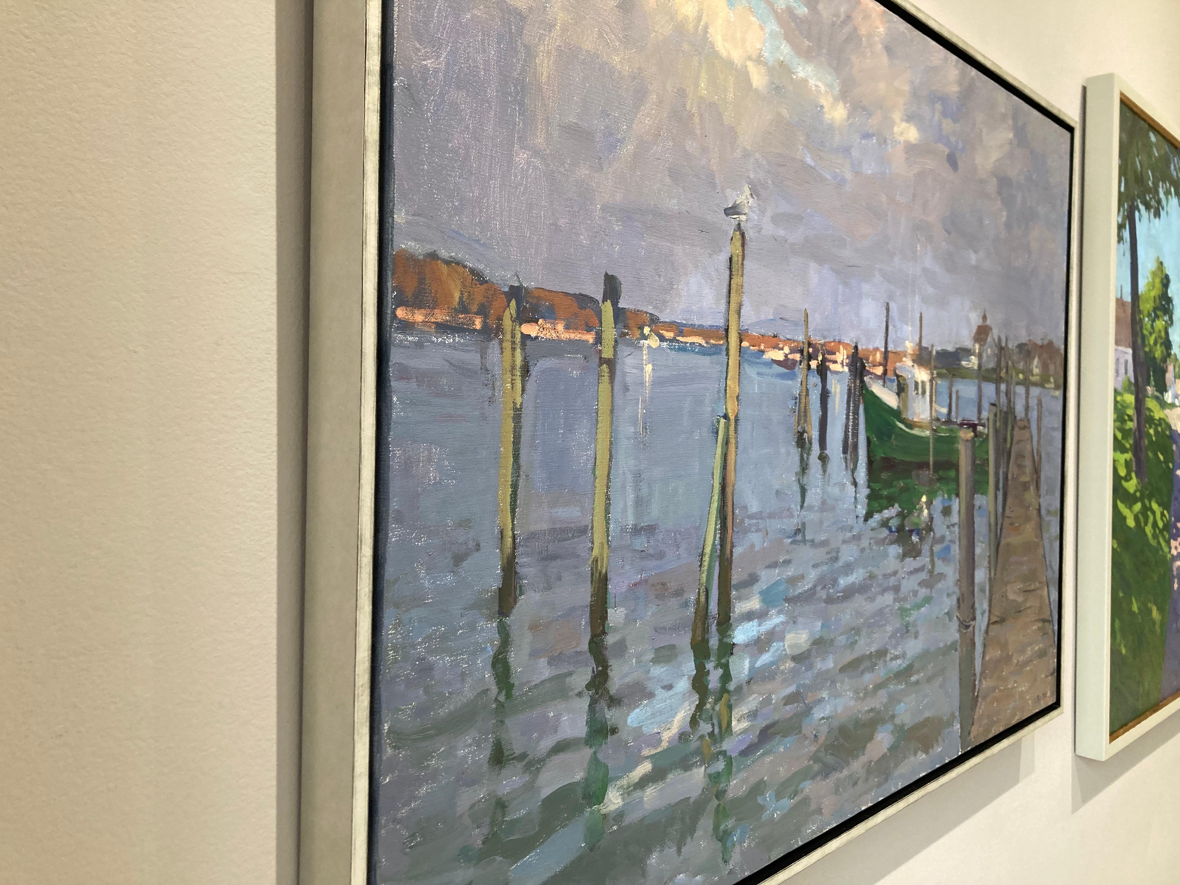 Evening at Montauk Harbor - 2023 Impressionistic Harbor - plein air painting For Sale 6