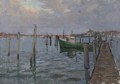 Vintage Evening at Montauk Harbor - 2023 Impressionistic Harbor - plein air painting