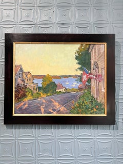 “Evening Shadows” impressionist oil painting, village landscape, signed & framed