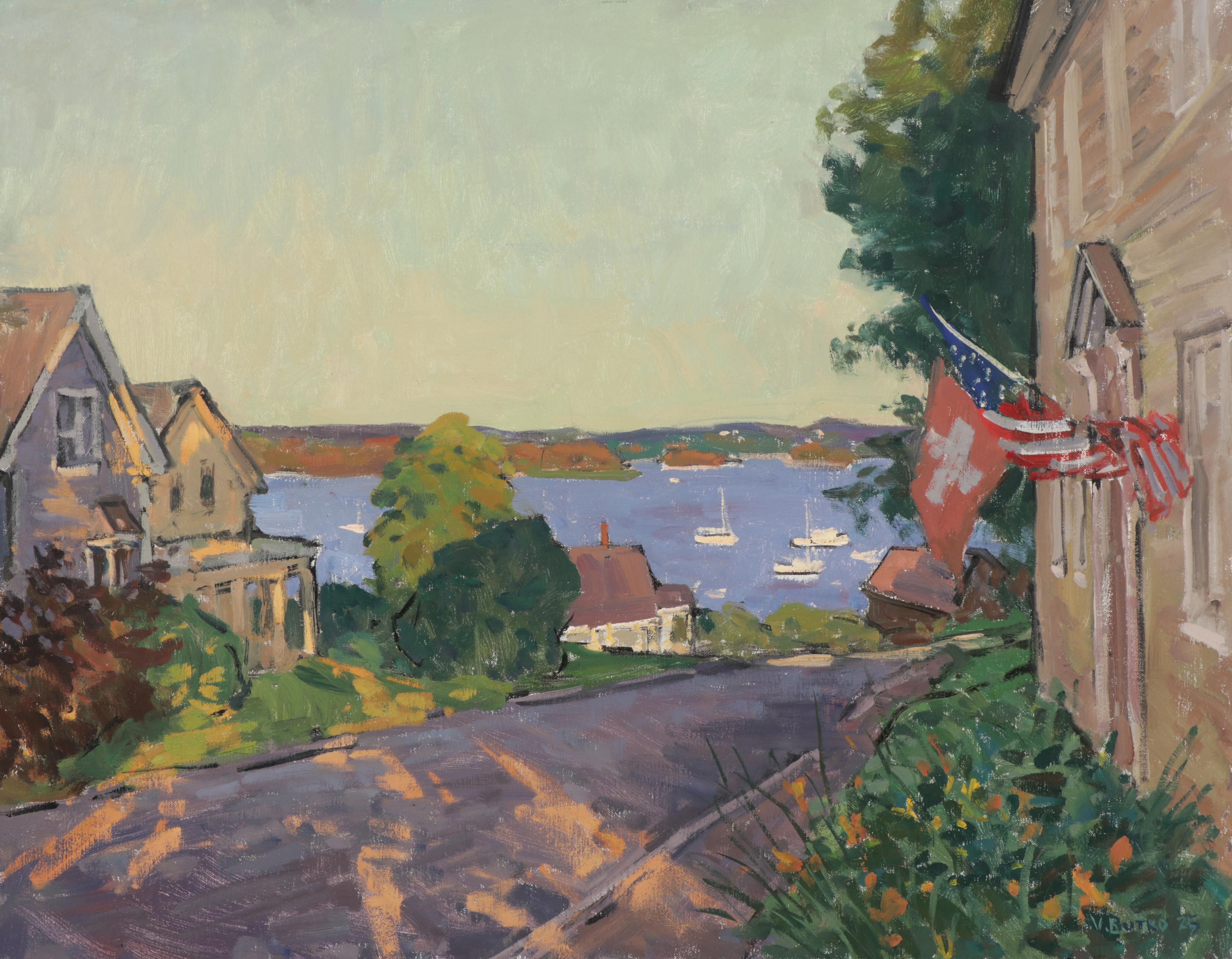 "Abendschatten" impressionistisches Ölgemälde, Dorflandschaft, signiert 
gerahmt