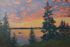 Fiery Sunset - 2023 Impressionistischer Hafen en plein air