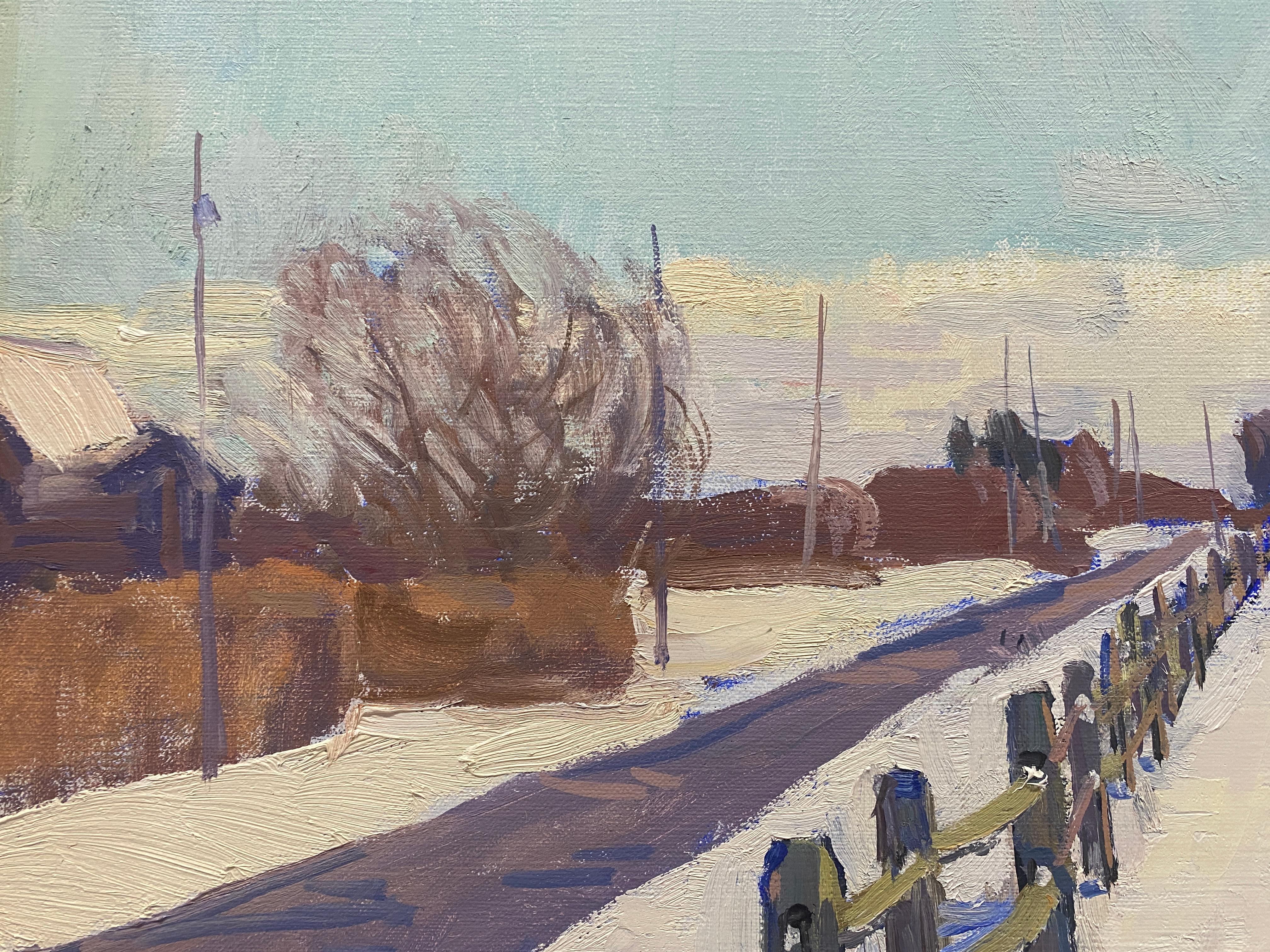 « Hay Bales in the Snow », scène impressionniste russe du Vermont peinte en plein air en vente 5