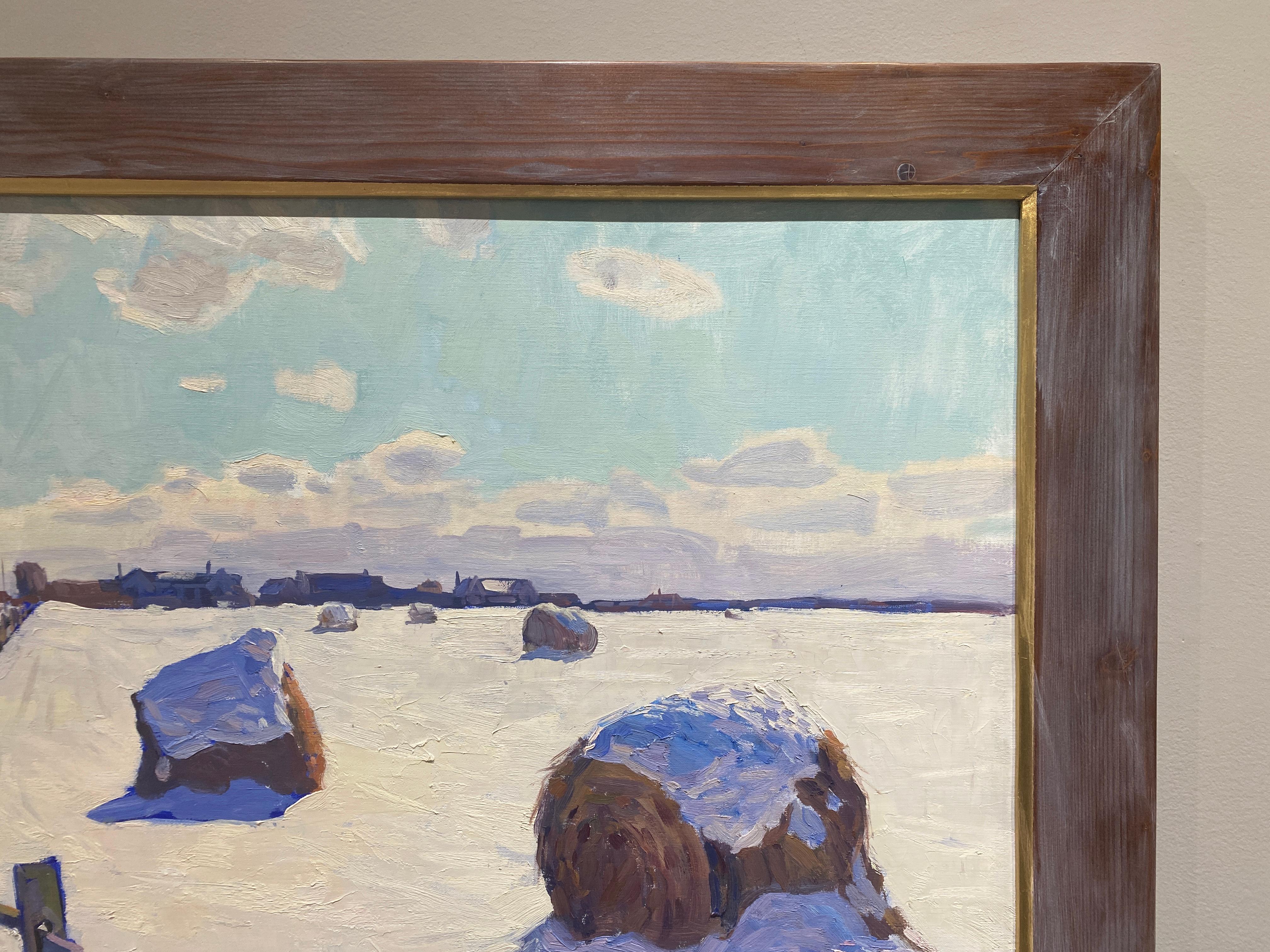 « Hay Bales in the Snow », scène impressionniste russe du Vermont peinte en plein air en vente 7