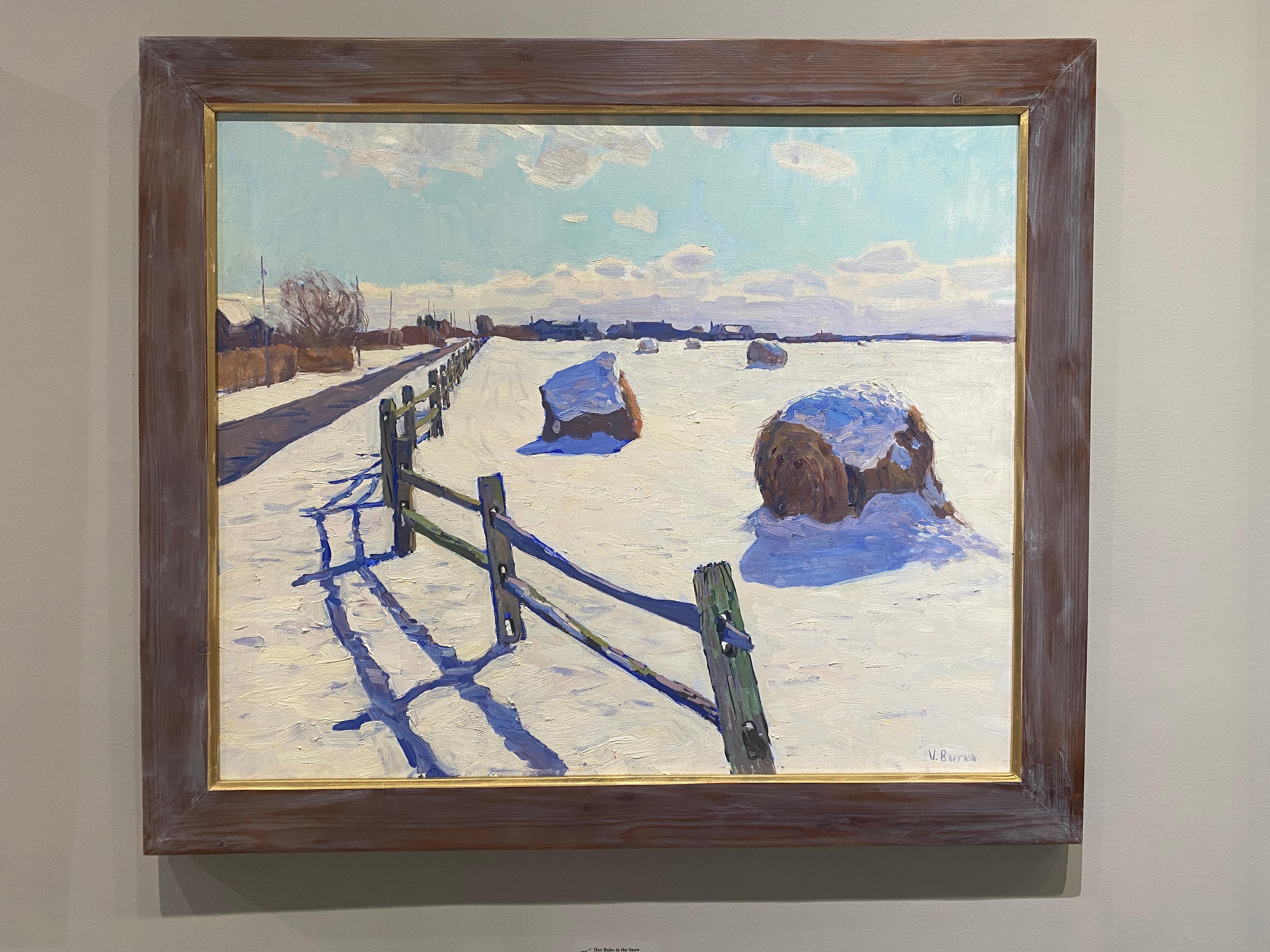 « Hay Bales in the Snow », scène impressionniste russe du Vermont peinte en plein air - Painting de Viktor Butko