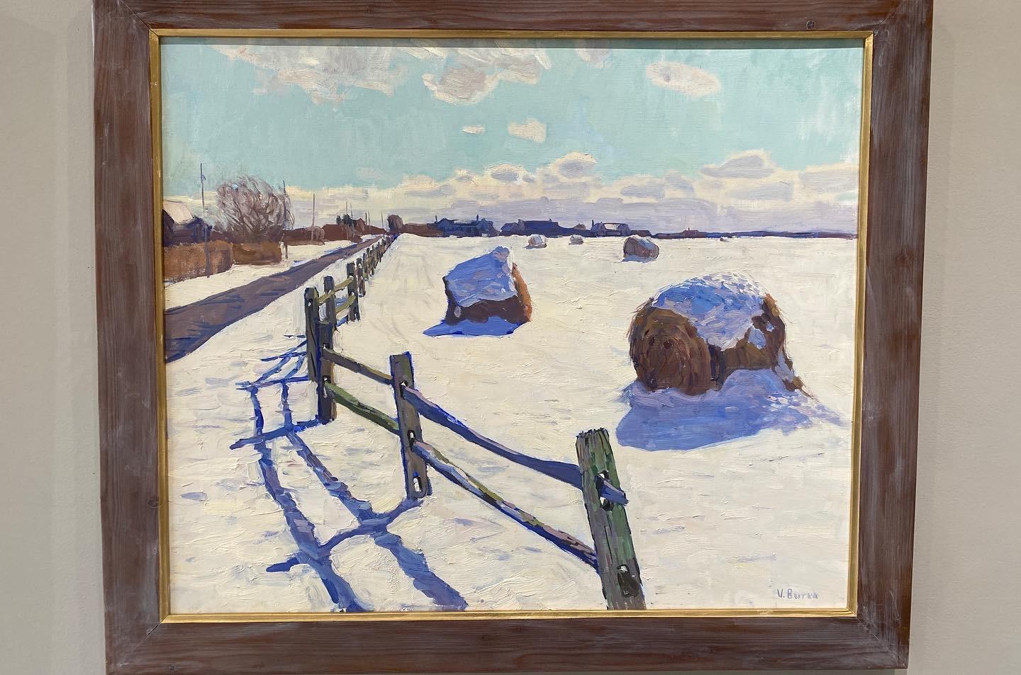 « Hay Bales in the Snow », scène impressionniste russe du Vermont peinte en plein air - Impressionnisme Painting par Viktor Butko