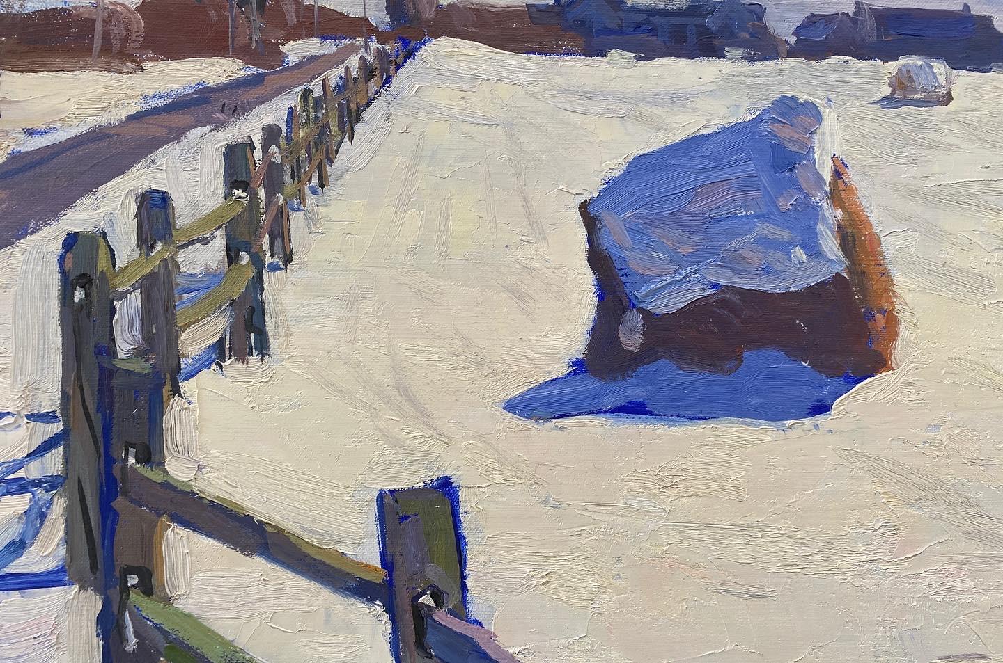 « Hay Bales in the Snow », scène impressionniste russe du Vermont peinte en plein air en vente 1