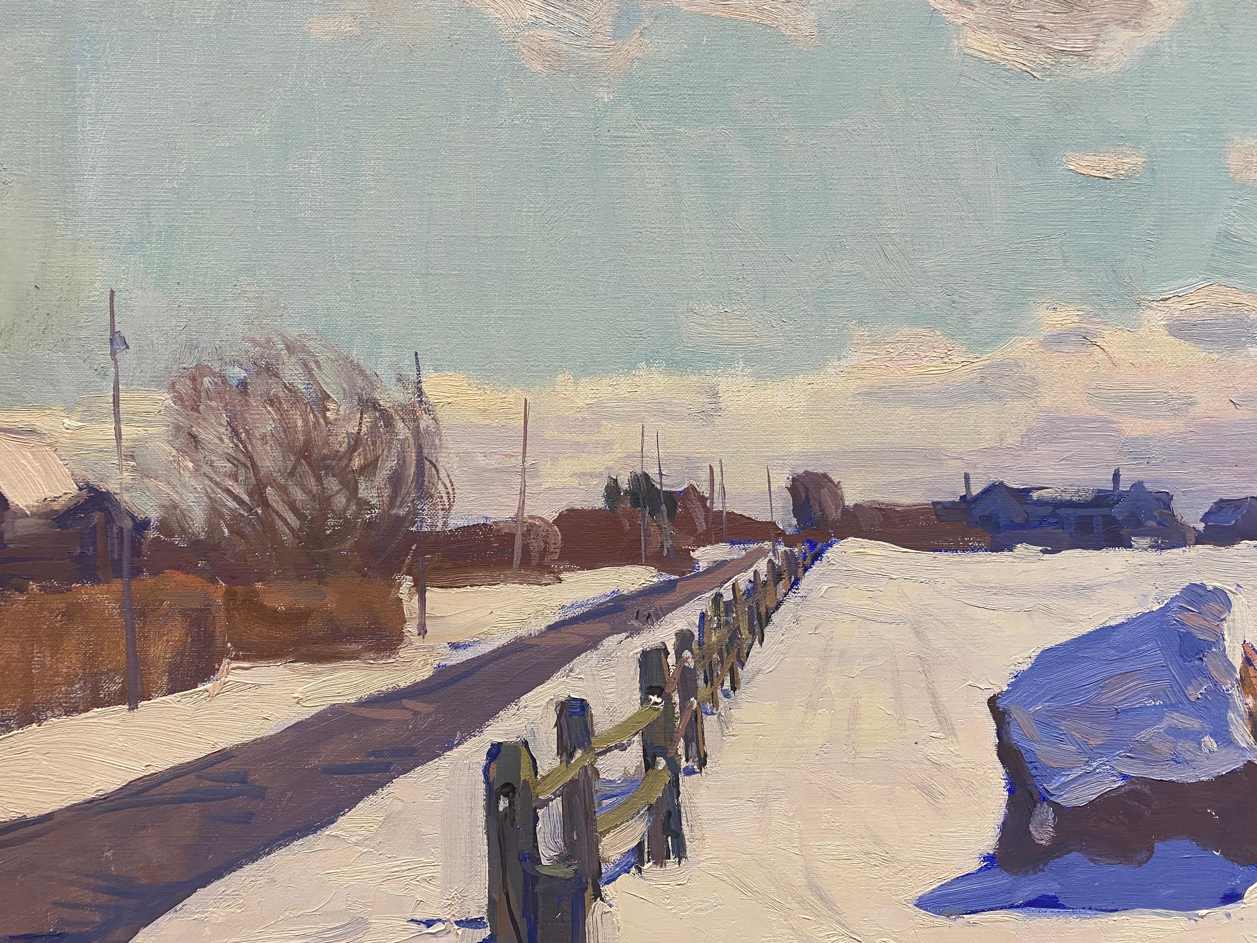 « Hay Bales in the Snow », scène impressionniste russe du Vermont peinte en plein air en vente 4