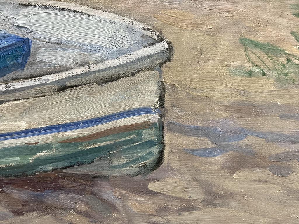 Little Boat on Secret Beach - Painting by Viktor Butko