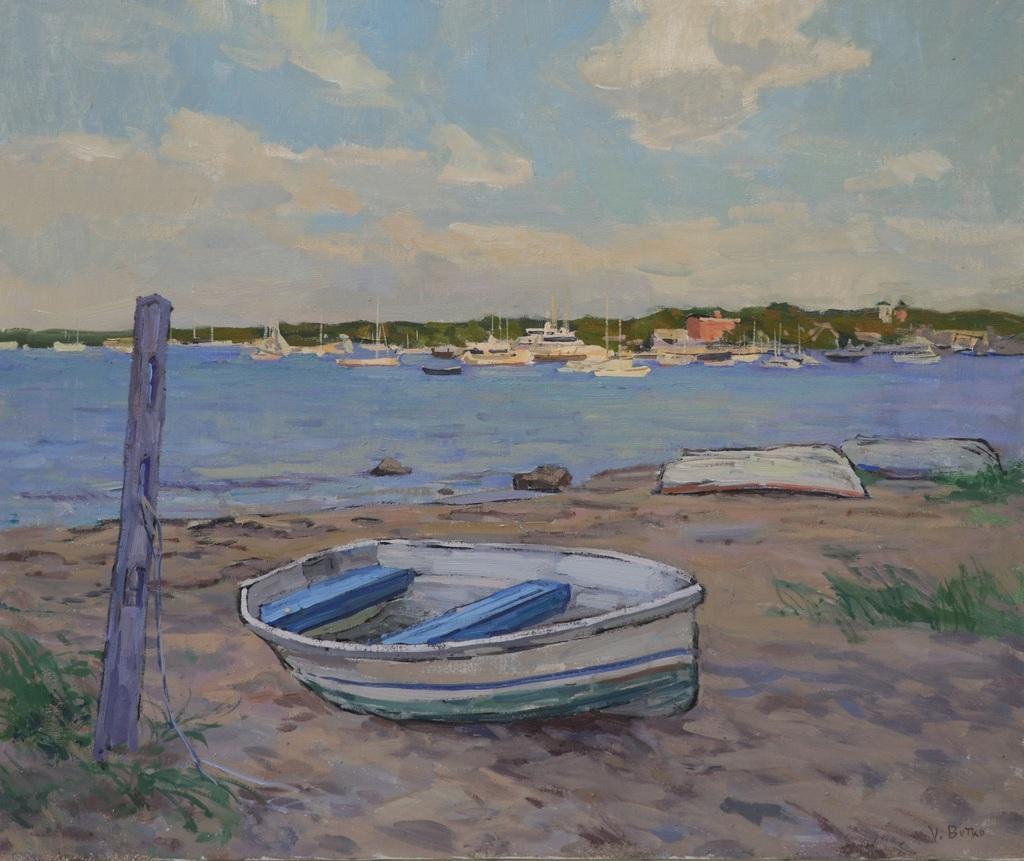 Still-Life Painting Viktor Butko - Petit bateau sur la plage secrète