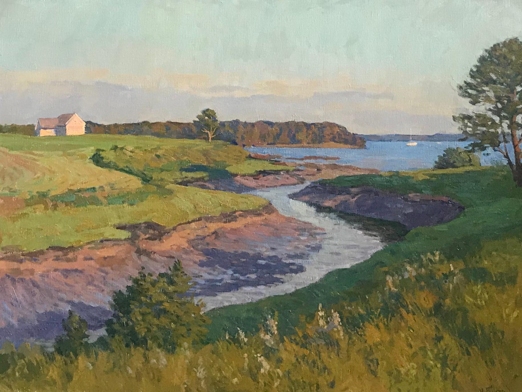 Viktor Butko Still-Life Painting - Lowtide, Golden Hour - 2023 Impressionistic Harbor - plein air painting