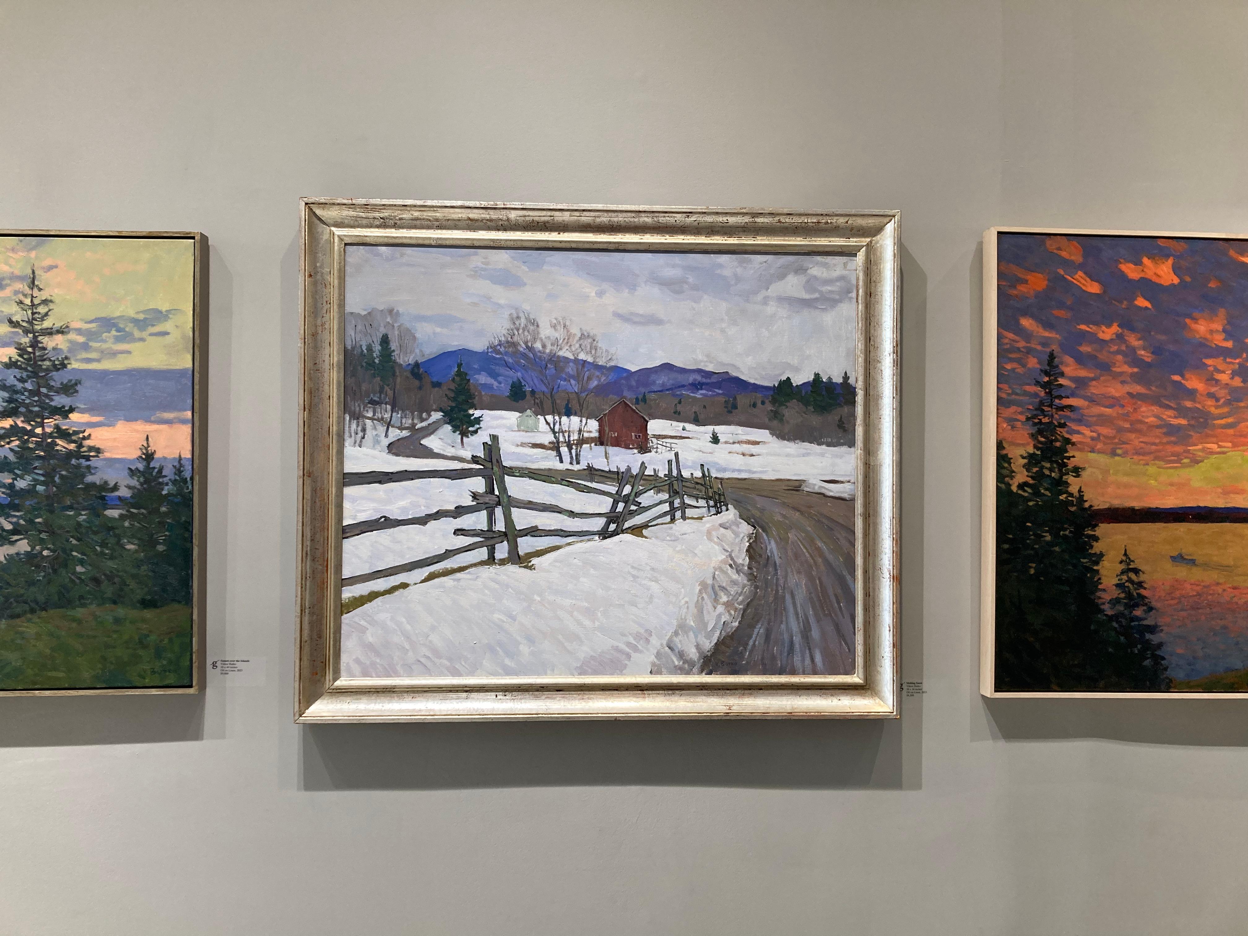 Melting Snow - 2023 Scène de neige impressionniste dans le Vermont - Painting de Viktor Butko