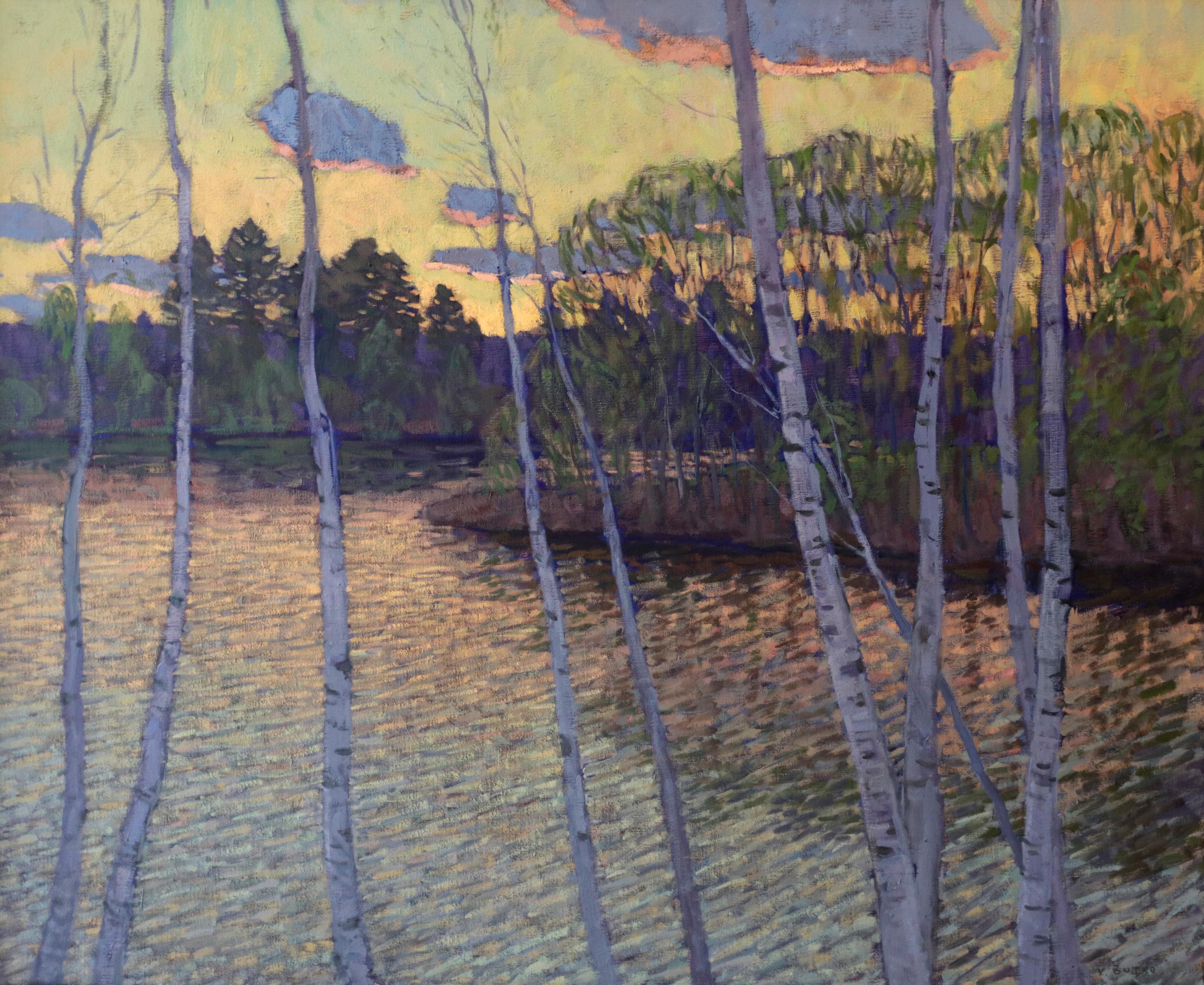 Landscape Painting Viktor Butko - Au-dessus de l'étang, lampe de soirée