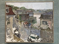 "Rainy Day" grey and blue toned Contemporary Impressionist painting in Northeast