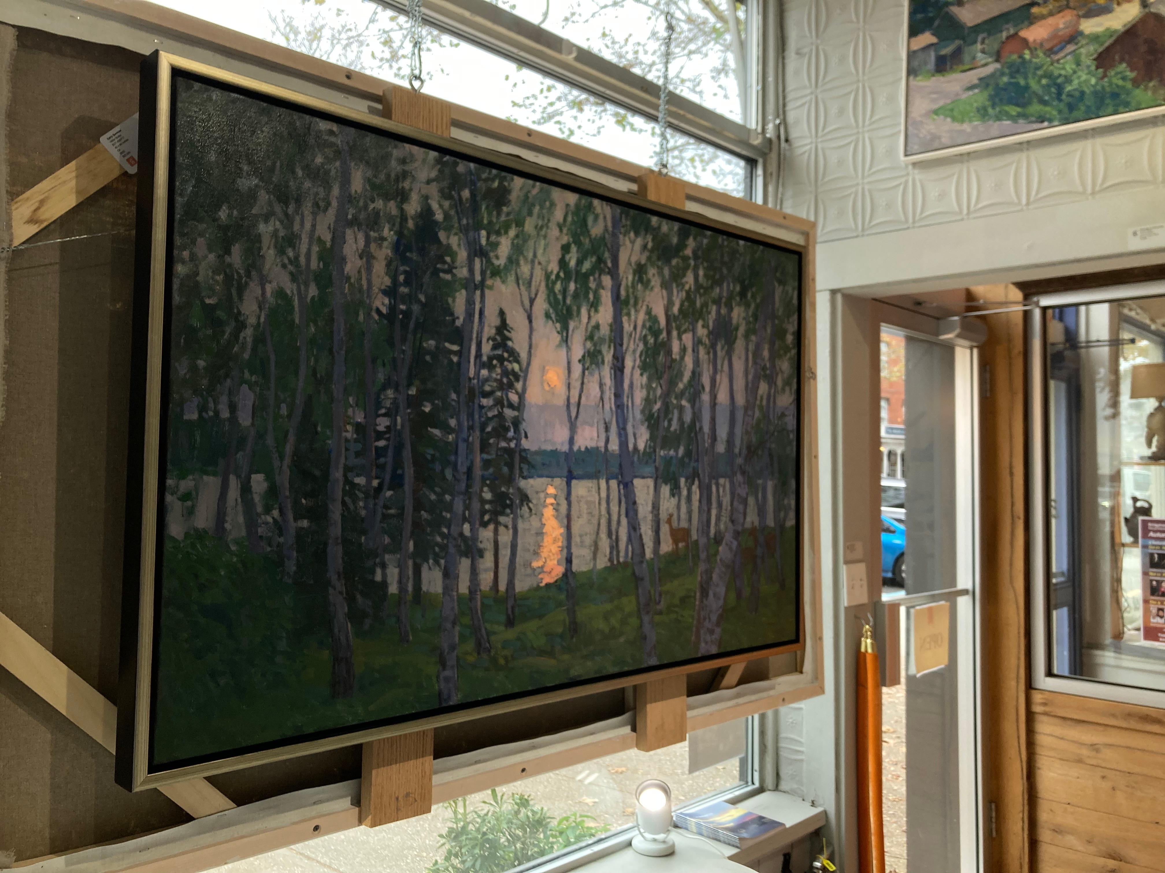 Tramonto argenteo - dipinto a olio impressionista del 2023, en plein air a Shelter Island in vendita 2