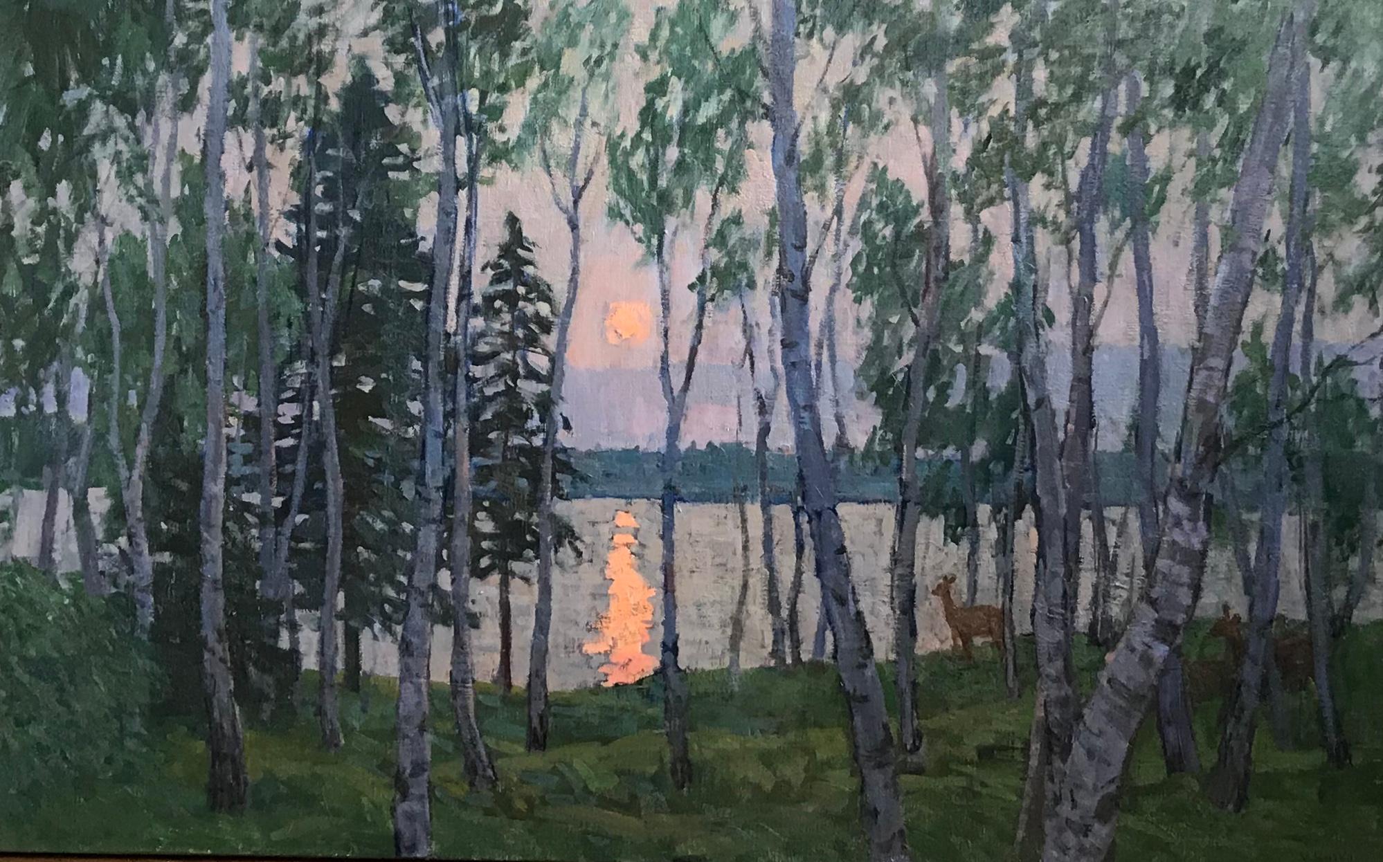 Viktor Butko Still-Life Painting - Silvery Sunset - 2023 impressionist oil painting, en plein air in Shelter Island